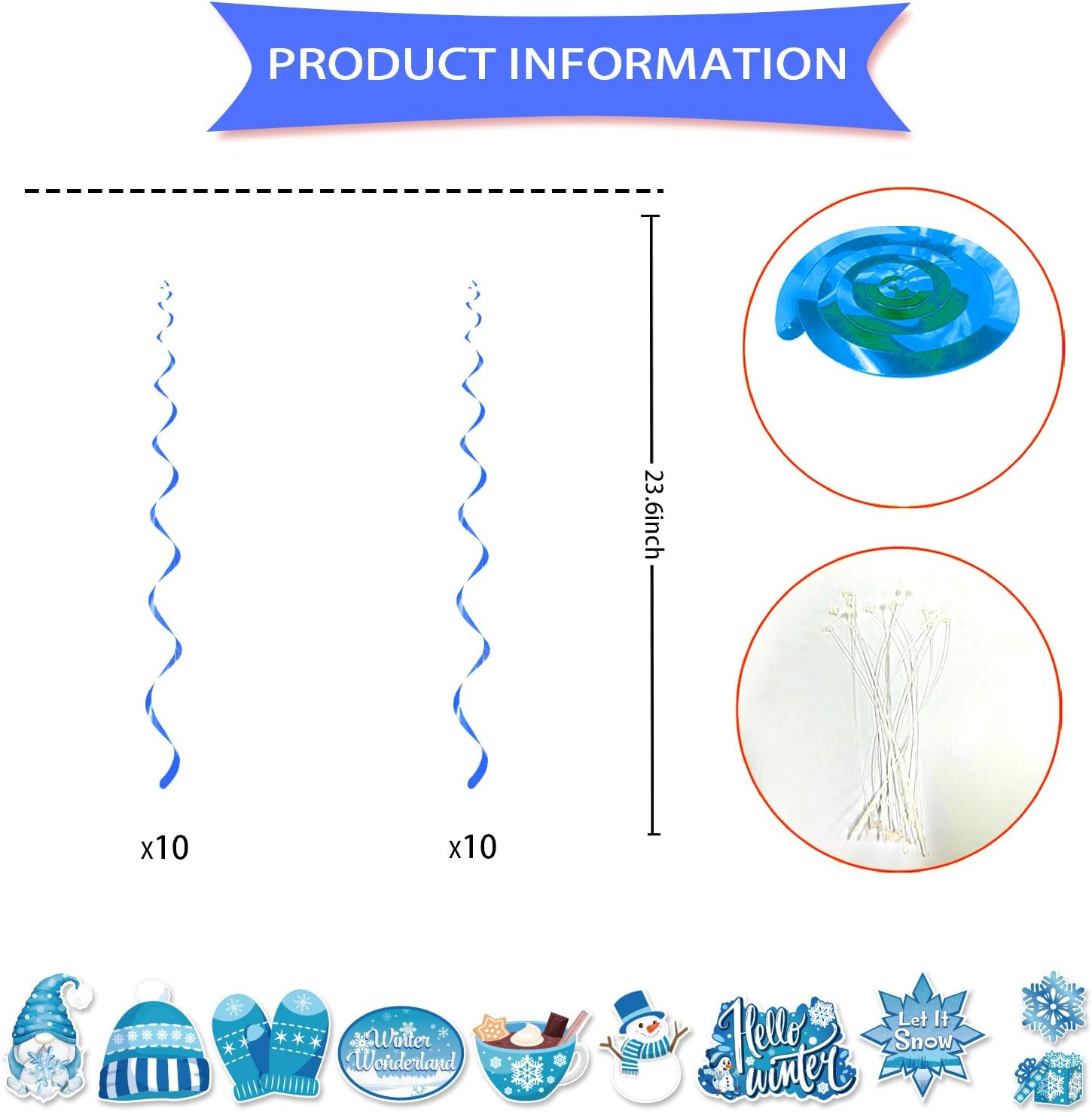 40 Pcs Winter Party Decorations, NO-DIY Winter Wonderland Party Decorations Hanging Swirls, Christmas Holiday Decorations Whirls Glitter Foil Ceiling Swirls Streams