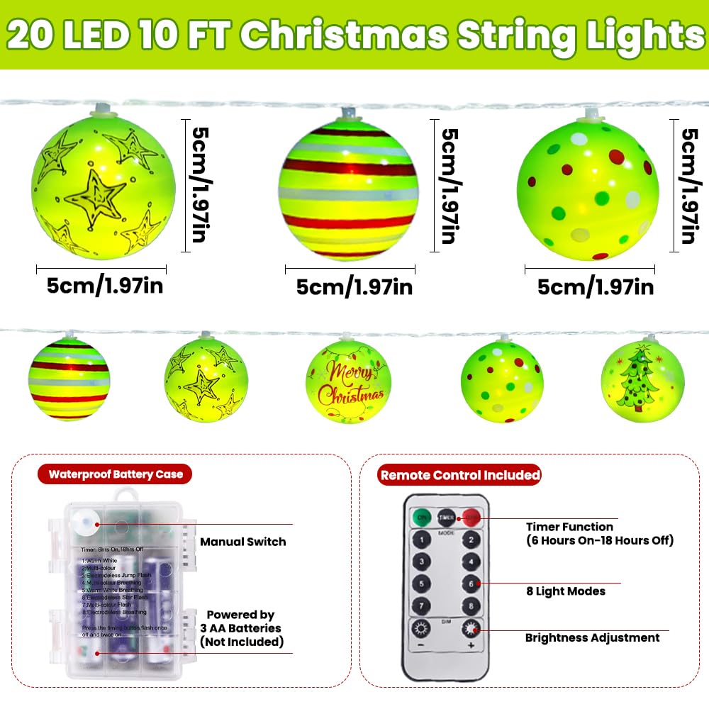 JOICEE 10 Ft 20 LED Waterproof Battery Operated Christmas String Lights with Timer & 8 Modes for Christmas Tree Wreath Decorations Holiday Home Garden Indoor Outdoor Decor
