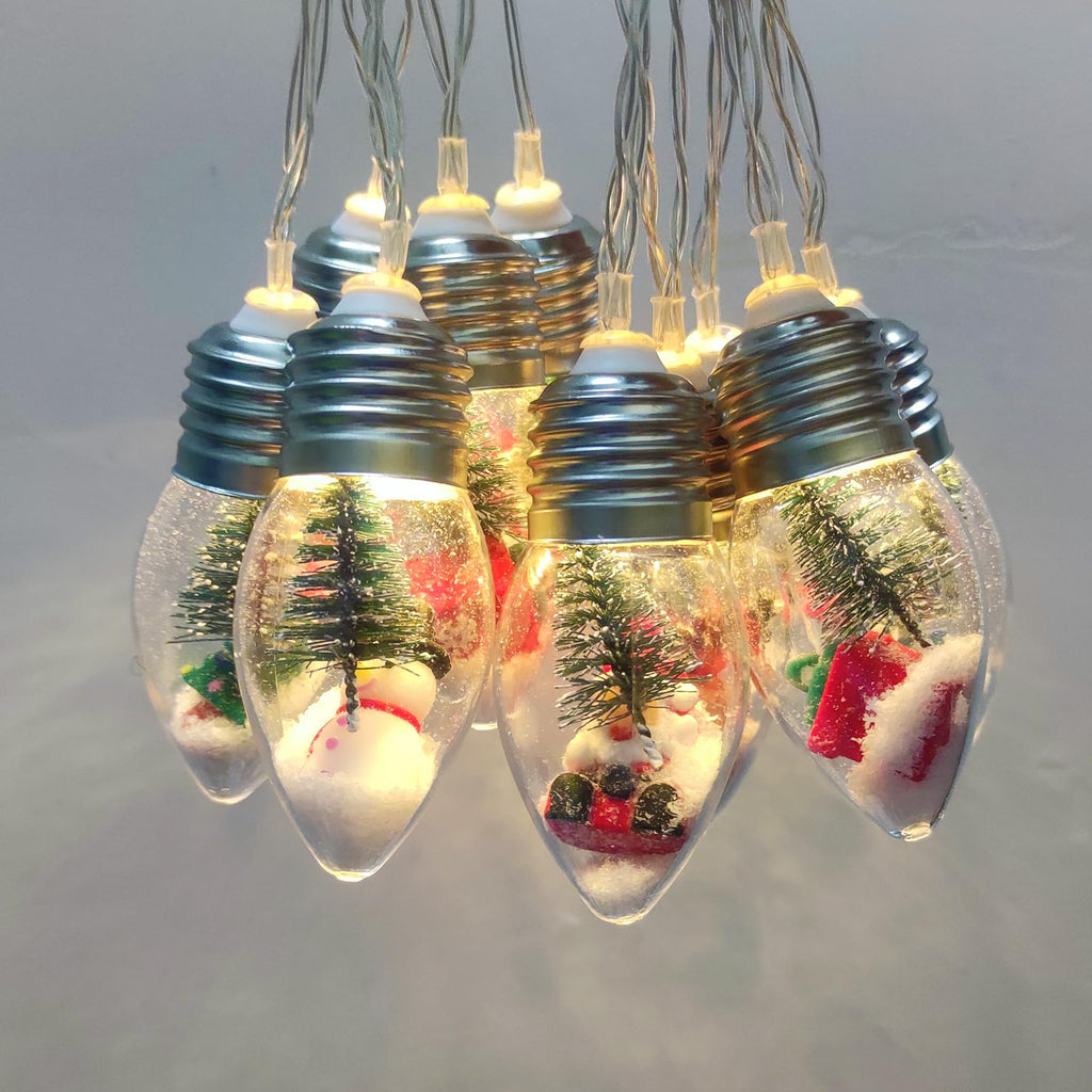 Christmas Lights 6.8Ft LED Christmas Tree Snow Globe Light 10 Shatterproof Edison Bulbs Battery Operated Light with Remote Timer, String Lights Indoor for Bedroom Porch Garden Party Xmas Decor