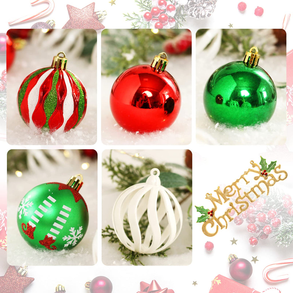 ROSELEAF 30ct 2.36" Shatterproof Christmas Tree Ornaments - Red, Green, Gold Plastic Hanging Balls - Christmas, Wedding And Engagement Occasion