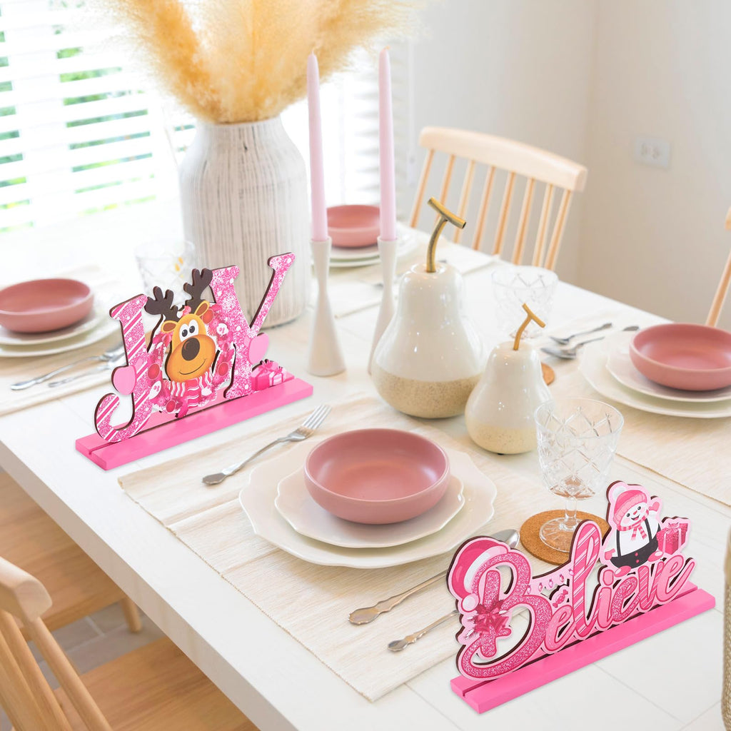 Blulu 3 Pcs Christmas Decorations Indoor Centerpieces for Tables Tabletop Wooden Sign Snowman Farmhouse Centerpieces for Christmas Xmas Holiday Party Indoor Decor(Red)