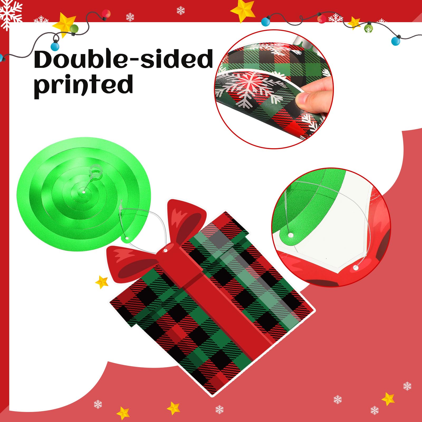 Sumind 30 Pcs Christmas Swirl Ceiling Hanging Decorations Set Xmas Holiday Snowman Elk Sign Hanging Foil Christmas Indoor Decorations for Ceiling Xmas Holiday Party Decor(Red, Black)