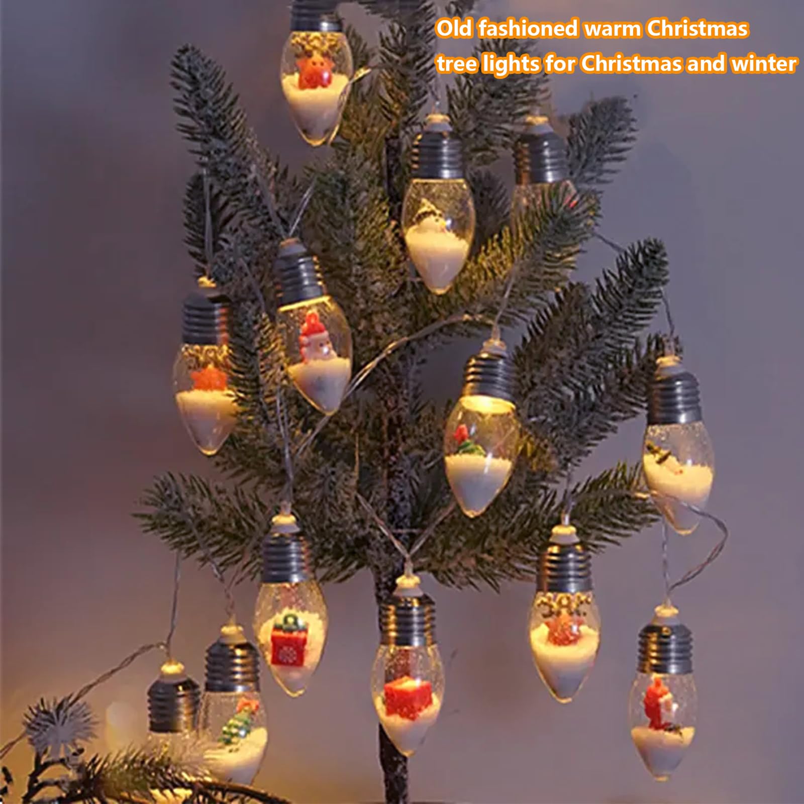 Christmas Lights 6.8Ft LED Christmas Tree Snow Globe Light 10 Shatterproof Edison Bulbs Battery Operated Light with Remote Timer, String Lights Indoor for Bedroom Porch Garden Party Xmas Decor