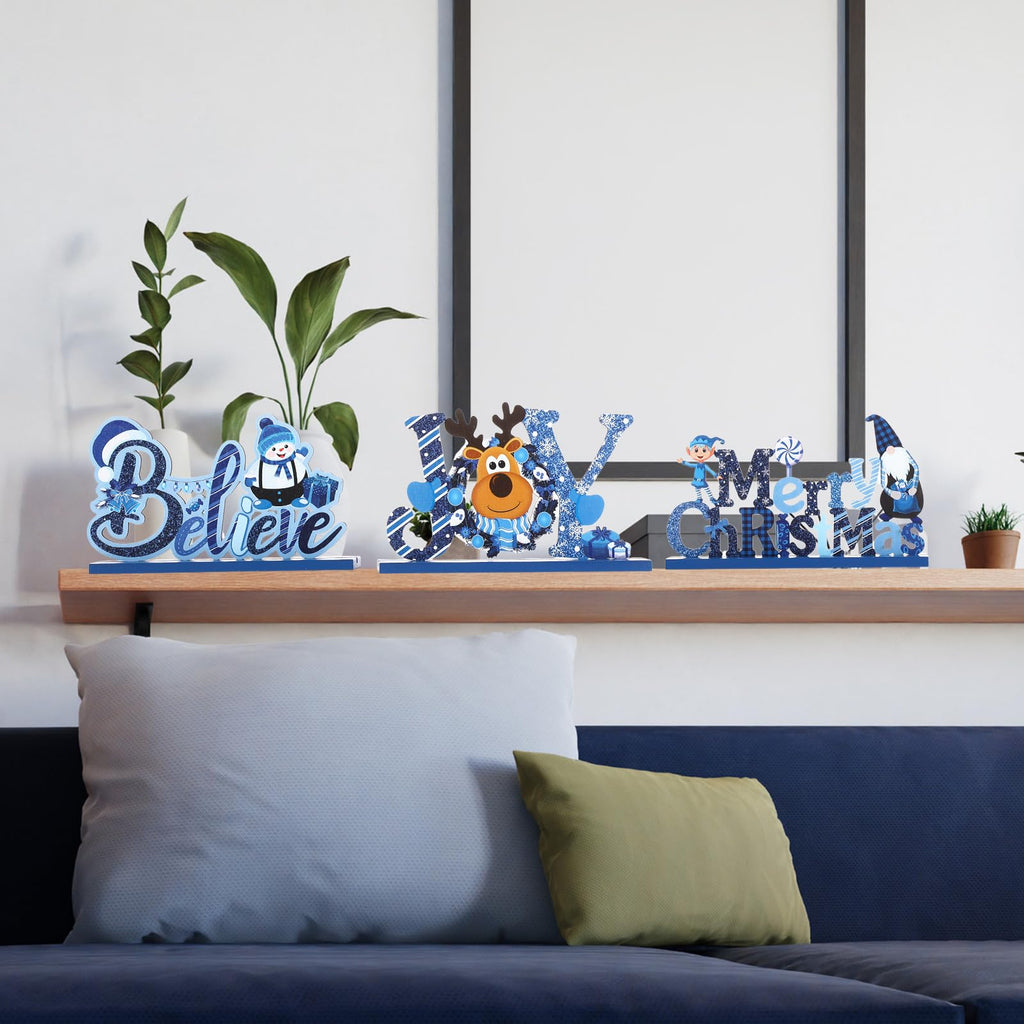 Blulu 3 Pcs Christmas Decorations Indoor Centerpieces for Tables Tabletop Wooden Sign Snowman Farmhouse Centerpieces for Christmas Xmas Holiday Party Indoor Decor(Red)