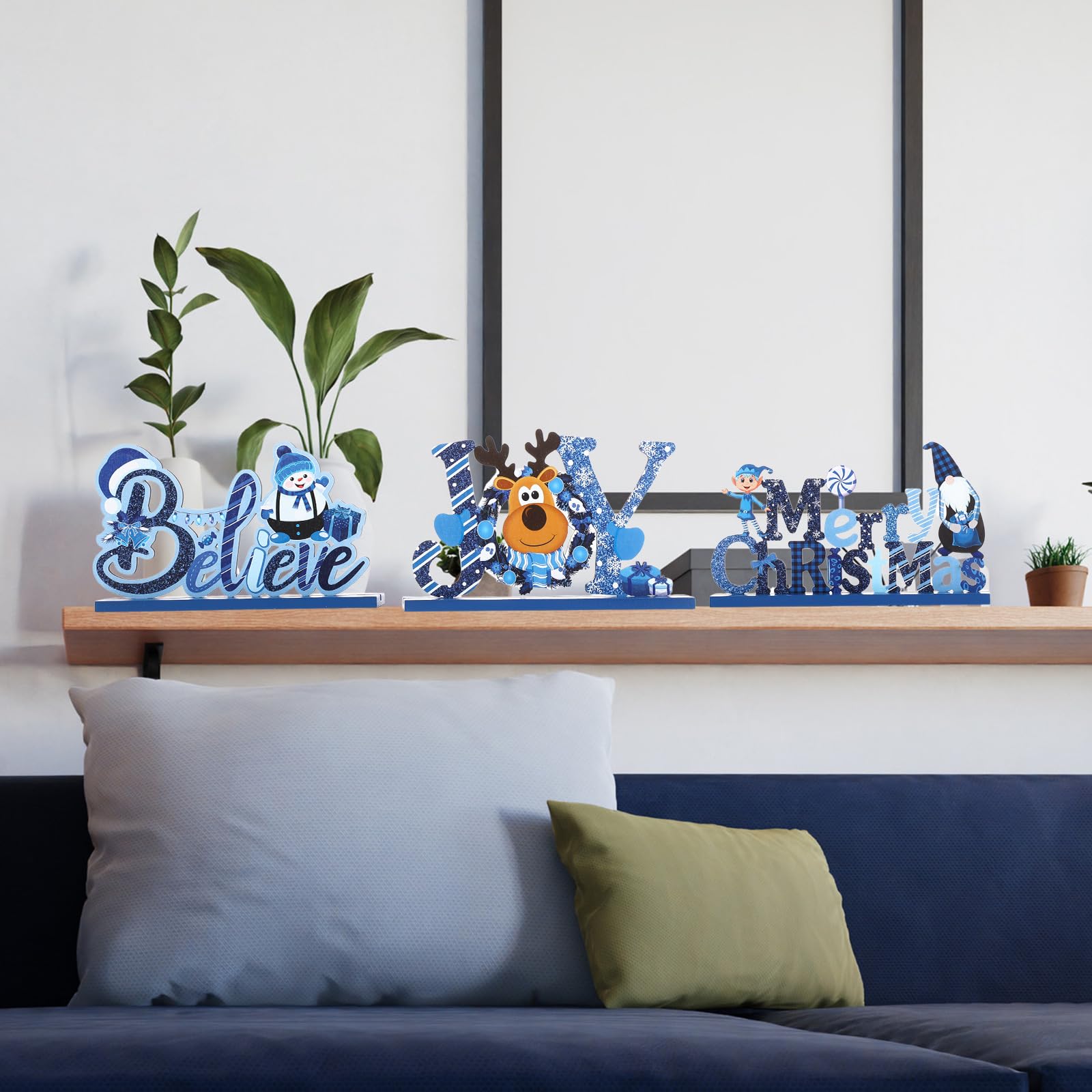 Blulu 3 Pcs Christmas Decorations Indoor Centerpieces for Tables Tabletop Wooden Sign Snowman Farmhouse Centerpieces for Christmas Xmas Holiday Party Indoor Decor(Red)