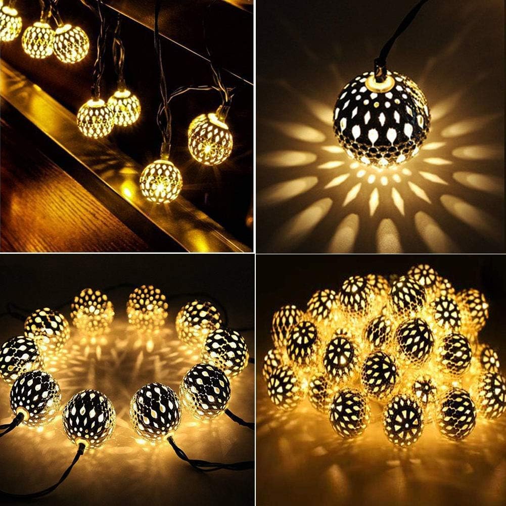 Globe String Lights Plug-in Metal Ball Fairy Lights, Connectable with Tail Plug, Adjustable with Multi Modes, Novelty Decorations for Christmas, Halloween, Party, Wedding, Bedroom (Warm White)