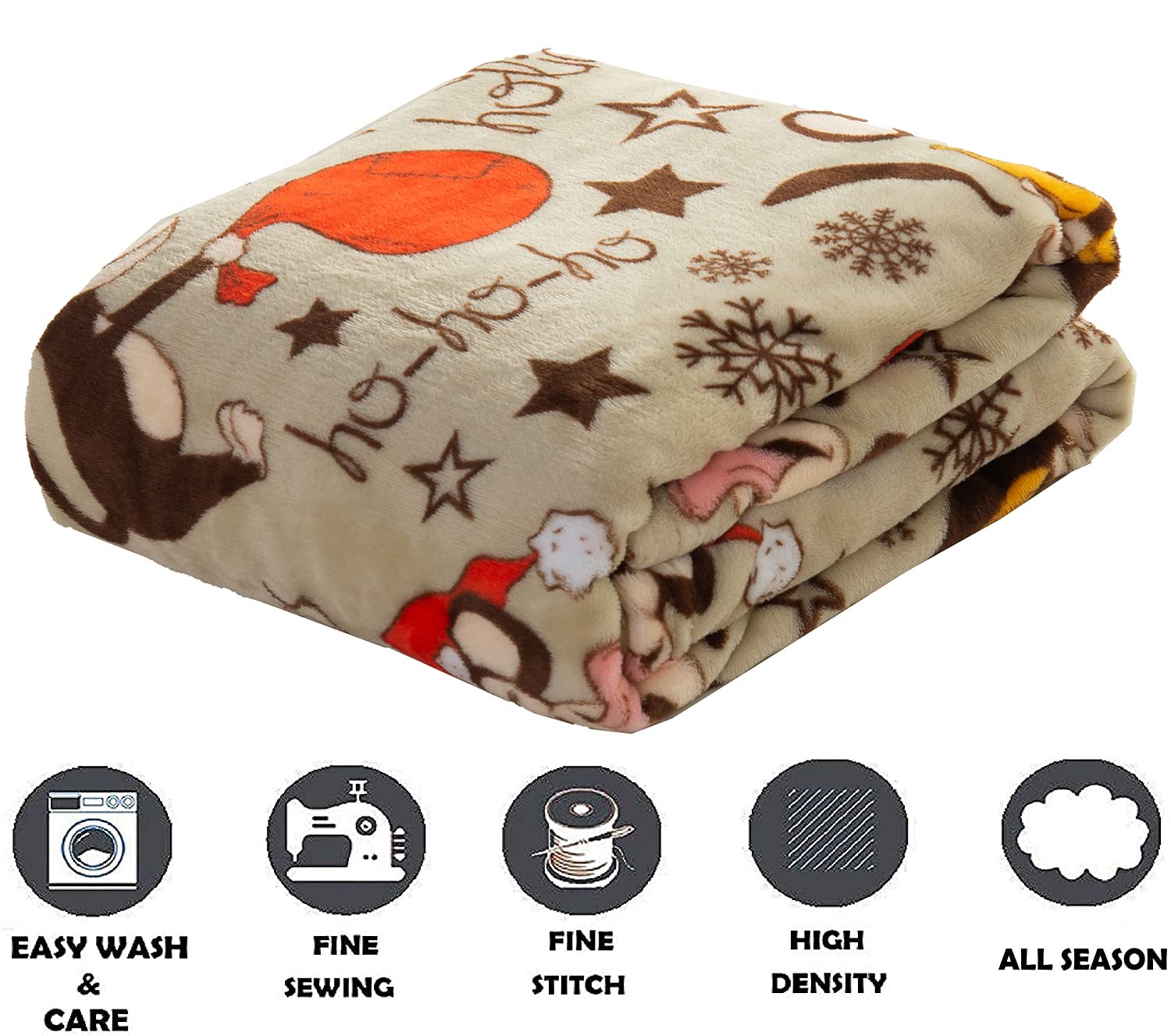 Elegant Comfort Luxury Velvet Super Soft Christmas Prints Fleece Blanket-Holiday Theme Home Décor Fuzzy Warm and Cozy Throws for Winter Bedding, Couch and Gift, 50 x 60 inch, Burgundy Reindeer