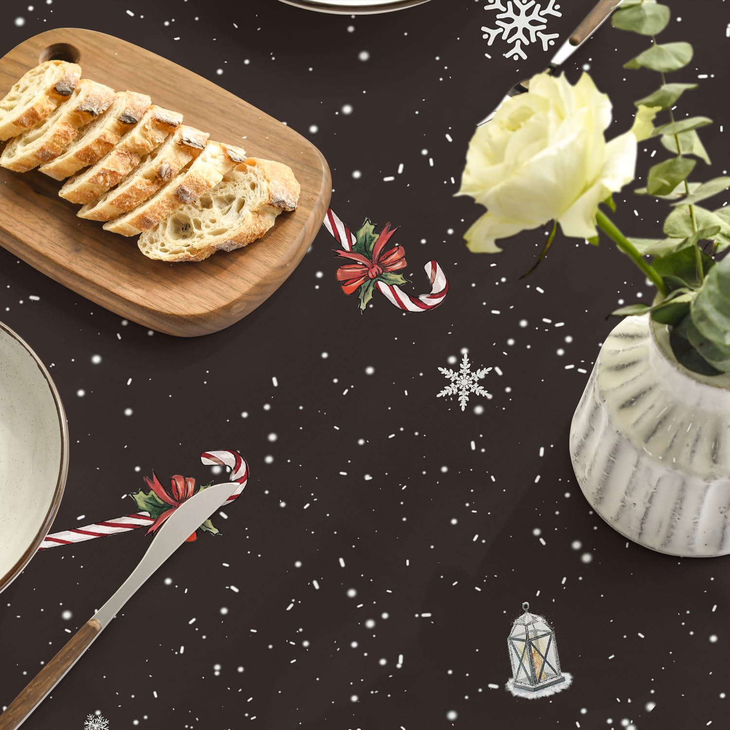 Horaldaily Christmas Tablecloth 60×84 Inch, Winter Snowman House Christmas Trees Red Washable Table Cover for Party Picnic Dinner Decor