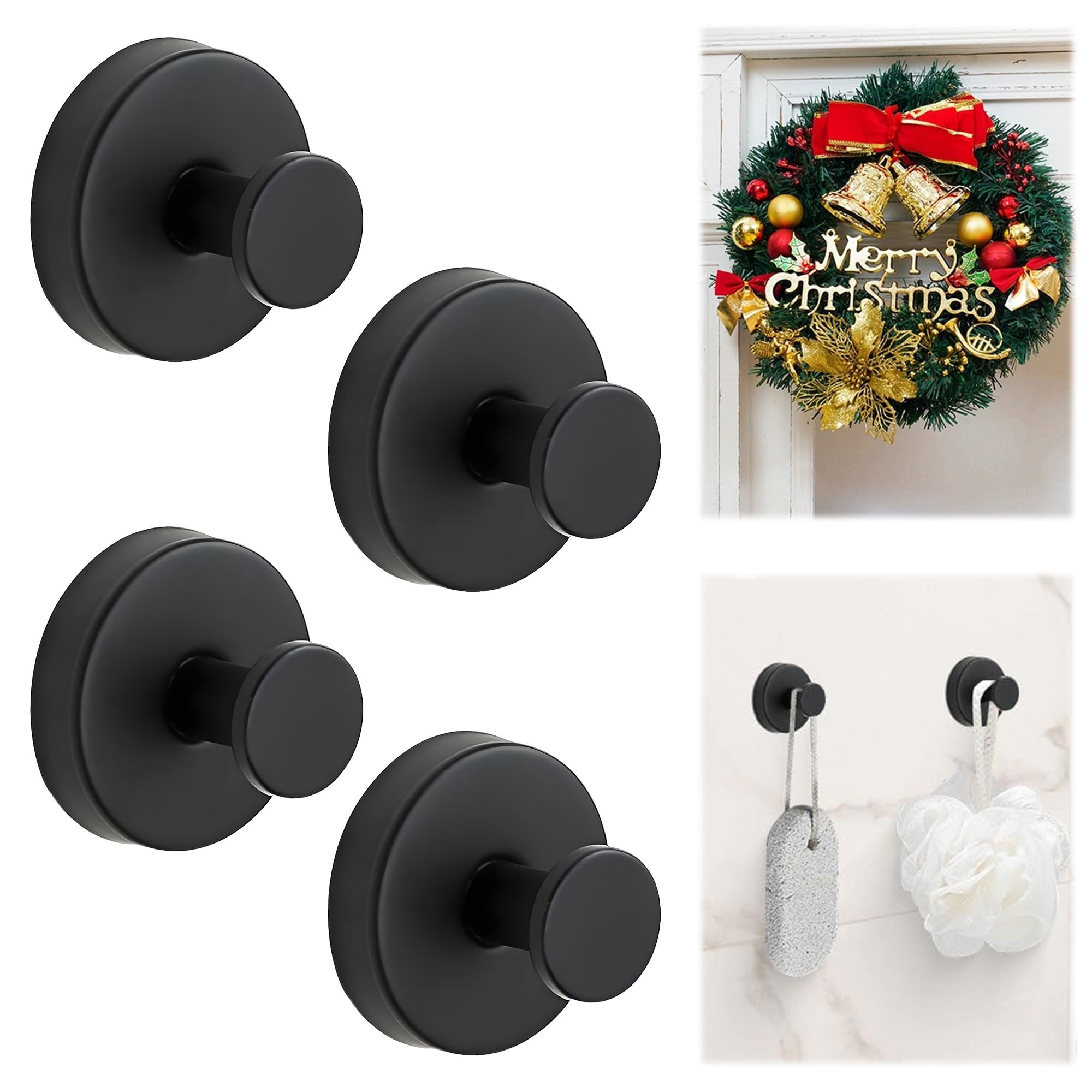 Suction Cup Hooks for Wreaths on Glass, 2025 New No Drill Suction Cup Hooks for Shower, Wreath Hanger for Front Door, Metal Towel Hooks for Window Bathroom Mirrors Christmas Decorations (2, Gold)