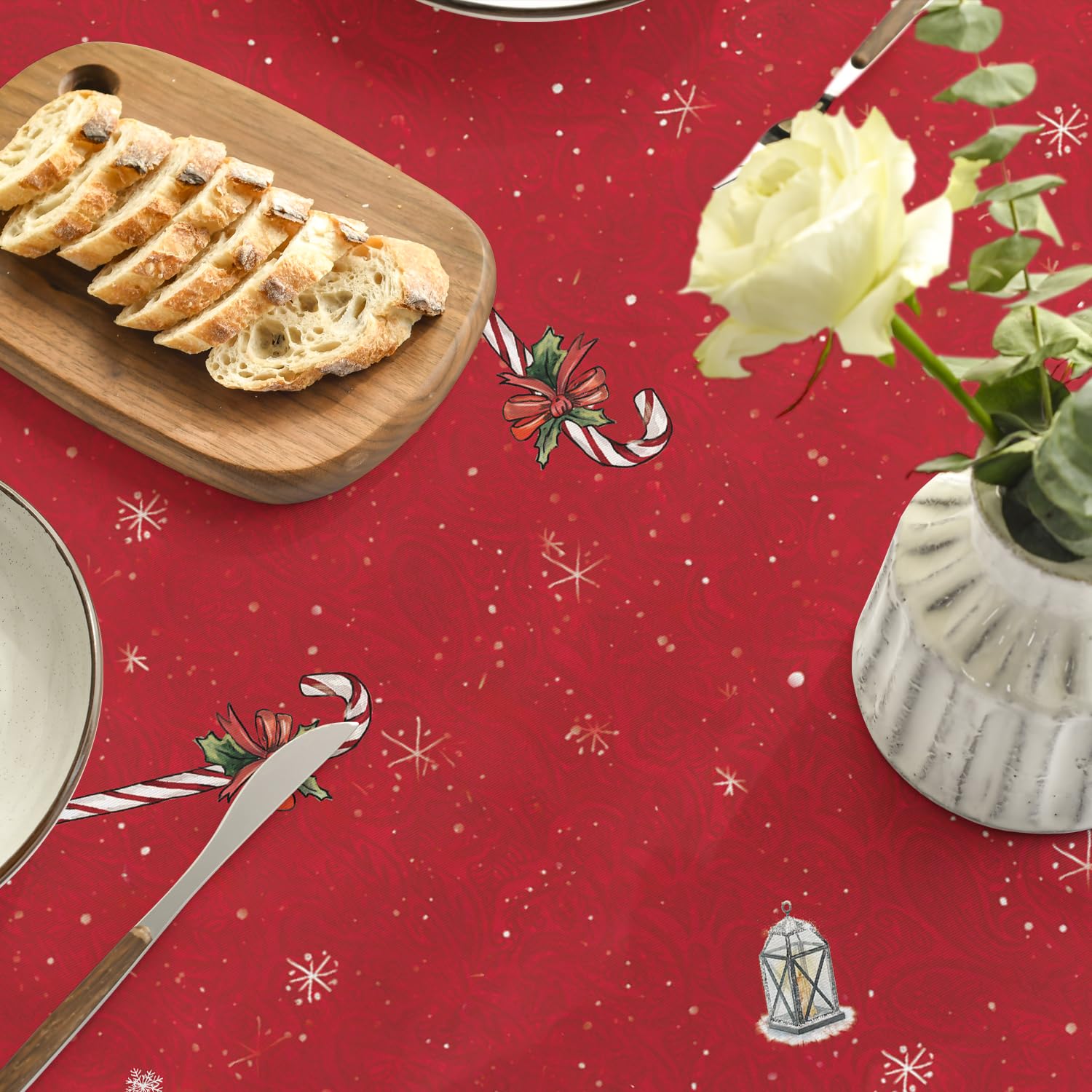 Horaldaily Christmas Tablecloth 60×84 Inch, Winter Snowman House Christmas Trees Red Washable Table Cover for Party Picnic Dinner Decor