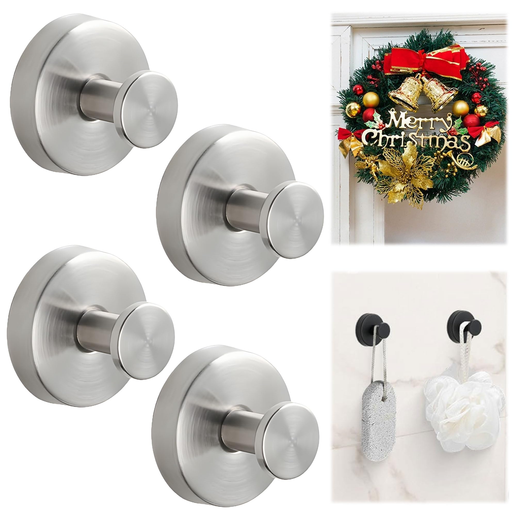 Suction Cup Hooks for Wreaths on Glass, 2025 New No Drill Suction Cup Hooks for Shower, Wreath Hanger for Front Door, Metal Towel Hooks for Window Bathroom Mirrors Christmas Decorations (2, Gold)