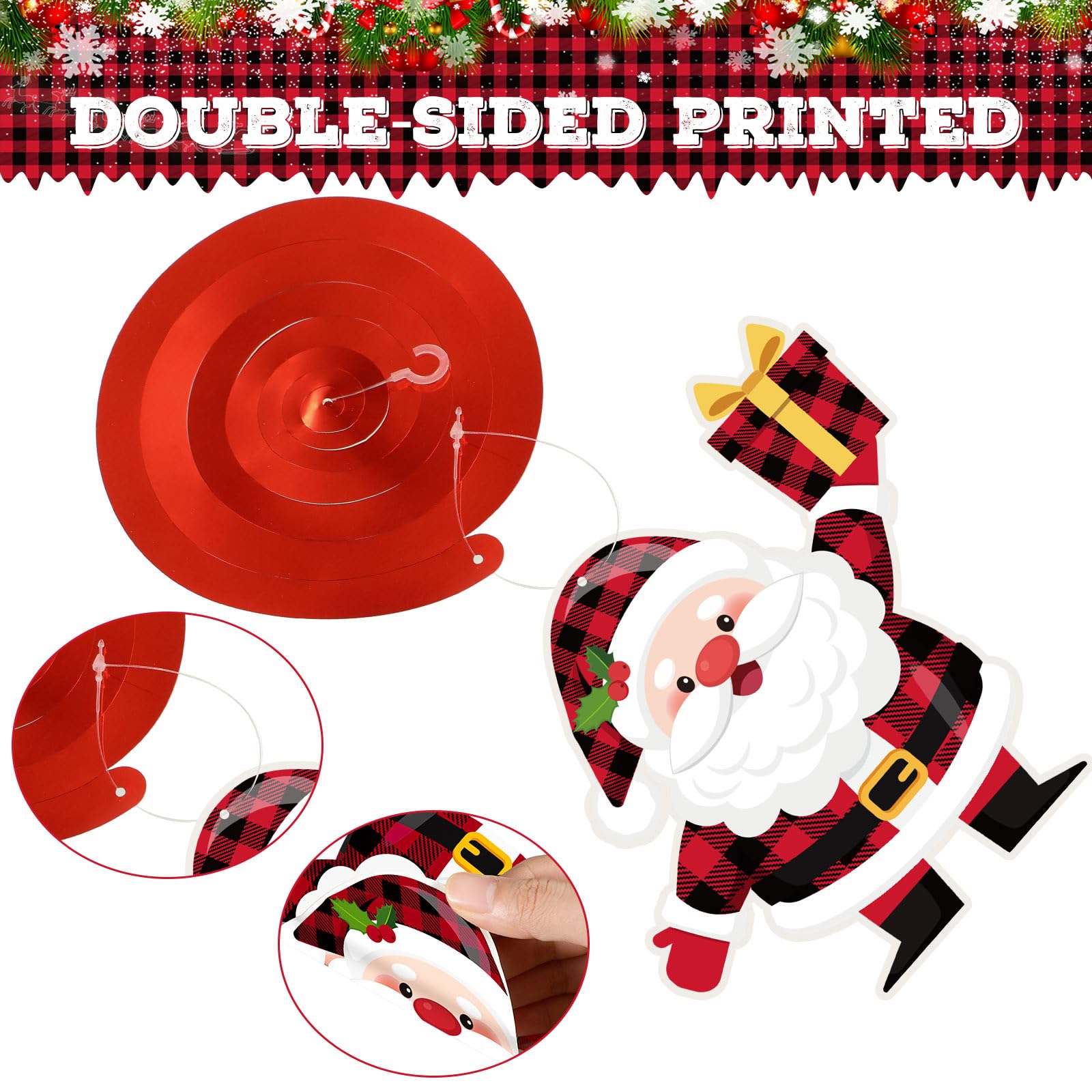 Sumind 30 Pcs Christmas Swirl Ceiling Hanging Decorations Set Xmas Holiday Snowman Elk Sign Hanging Foil Christmas Indoor Decorations for Ceiling Xmas Holiday Party Decor(Red, Black)