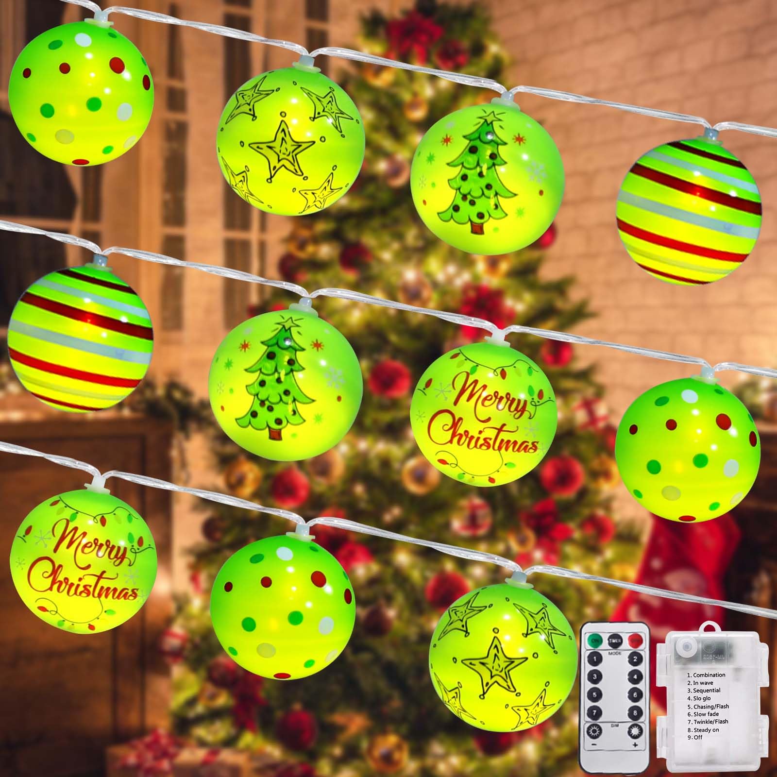 JOICEE 10 Ft 20 LED Waterproof Battery Operated Christmas String Lights with Timer & 8 Modes for Christmas Tree Wreath Decorations Holiday Home Garden Indoor Outdoor Decor