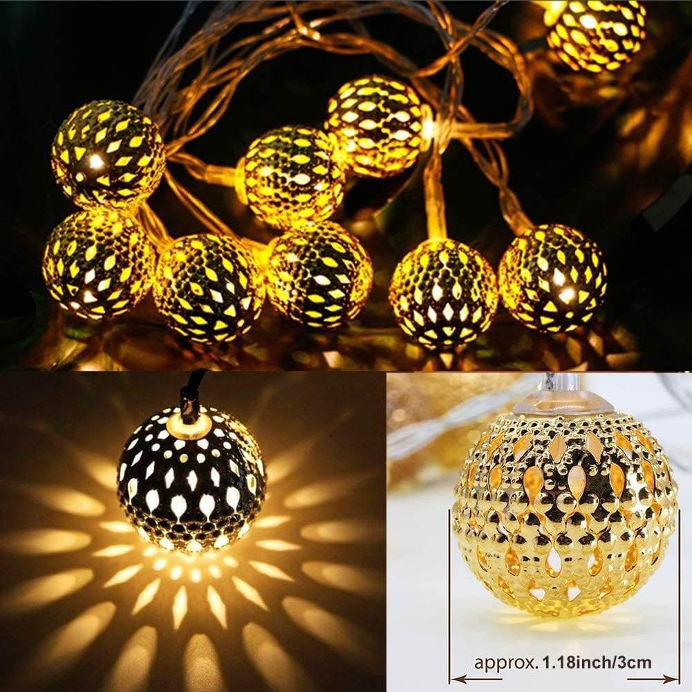 Globe String Lights Plug-in Metal Ball Fairy Lights, Connectable with Tail Plug, Adjustable with Multi Modes, Novelty Decorations for Christmas, Halloween, Party, Wedding, Bedroom (Warm White)