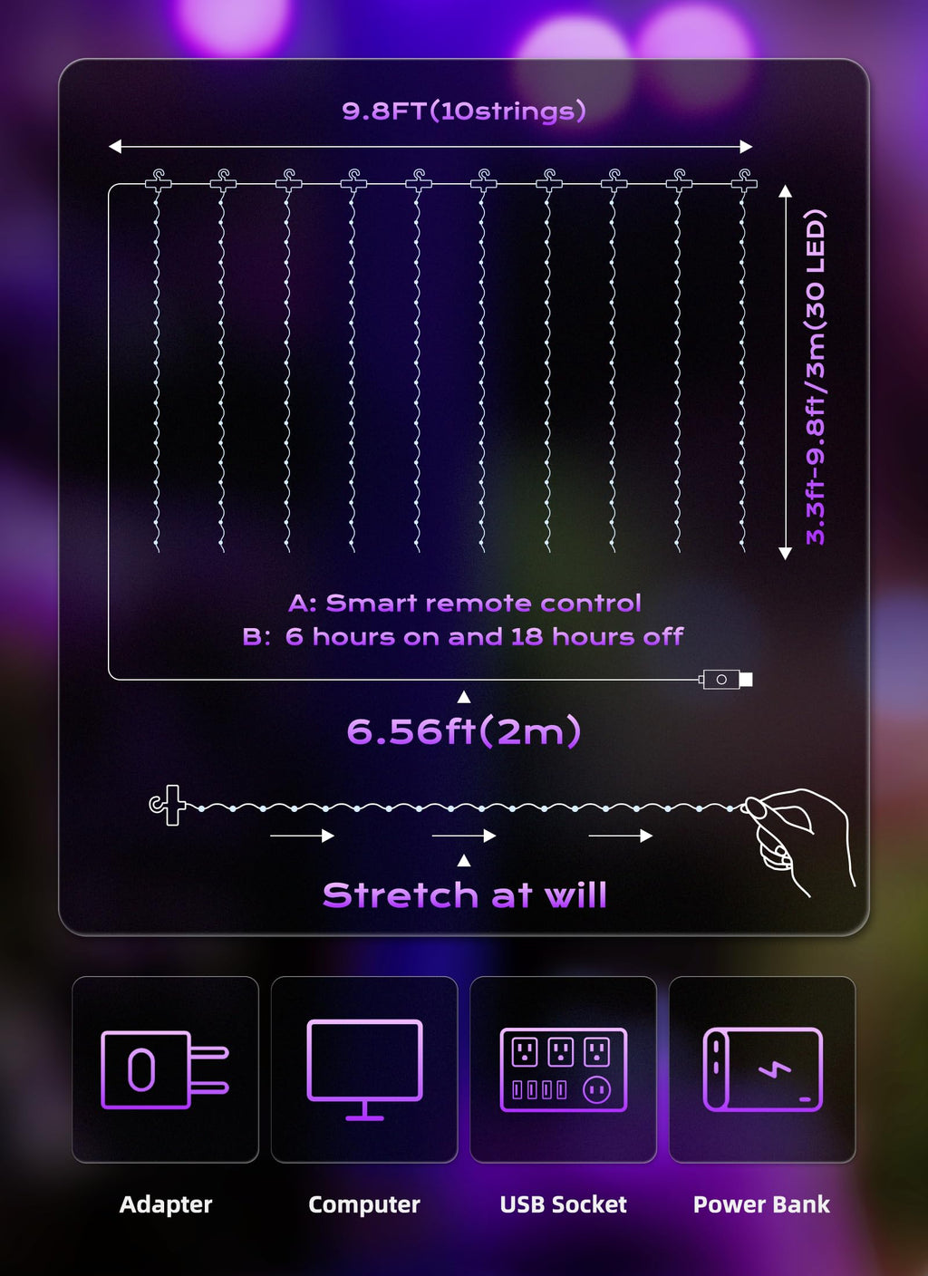 Brightown 300 LED Fairy Curtain Lights, 9.8ft x 9.8ft Warm White Curtain String Lights, USB Plug in 8 Lighting Modes Christmas Decoration, Hanging Lights with Remote for Bedroom Indoor Weddings Dorm