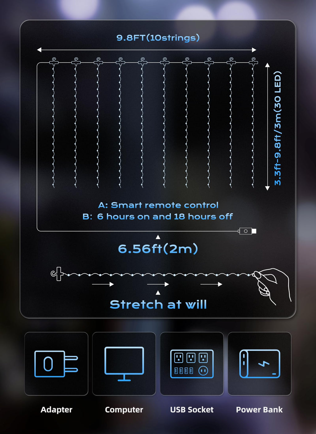 Brightown 300 LED Fairy Curtain Lights, 9.8ft x 9.8ft Warm White Curtain String Lights, USB Plug in 8 Lighting Modes Christmas Decoration, Hanging Lights with Remote for Bedroom Indoor Weddings Dorm