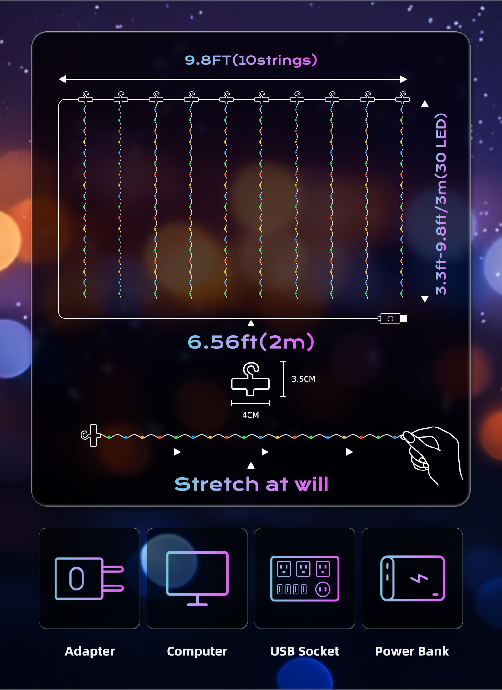 Brightown 300 LED Fairy Curtain Lights, 9.8ft x 9.8ft Warm White Curtain String Lights, USB Plug in 8 Lighting Modes Christmas Decoration, Hanging Lights with Remote for Bedroom Indoor Weddings Dorm