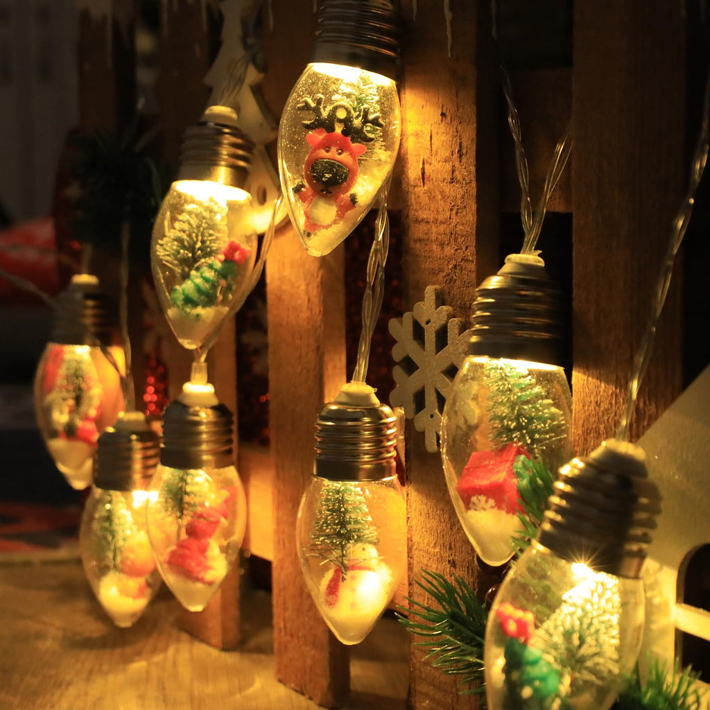 Christmas Lights 6.8Ft LED Christmas Tree Snow Globe Light 10 Shatterproof Edison Bulbs Battery Operated Light with Remote Timer, String Lights Indoor for Bedroom Porch Garden Party Xmas Decor