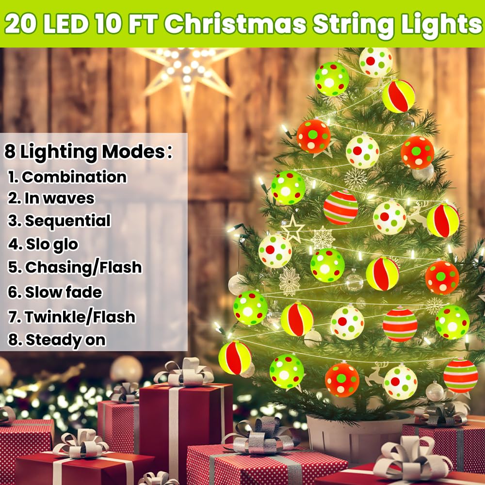 JOICEE 10 Ft 20 LED Waterproof Battery Operated Christmas String Lights with Timer & 8 Modes for Christmas Tree Wreath Decorations Holiday Home Garden Indoor Outdoor Decor