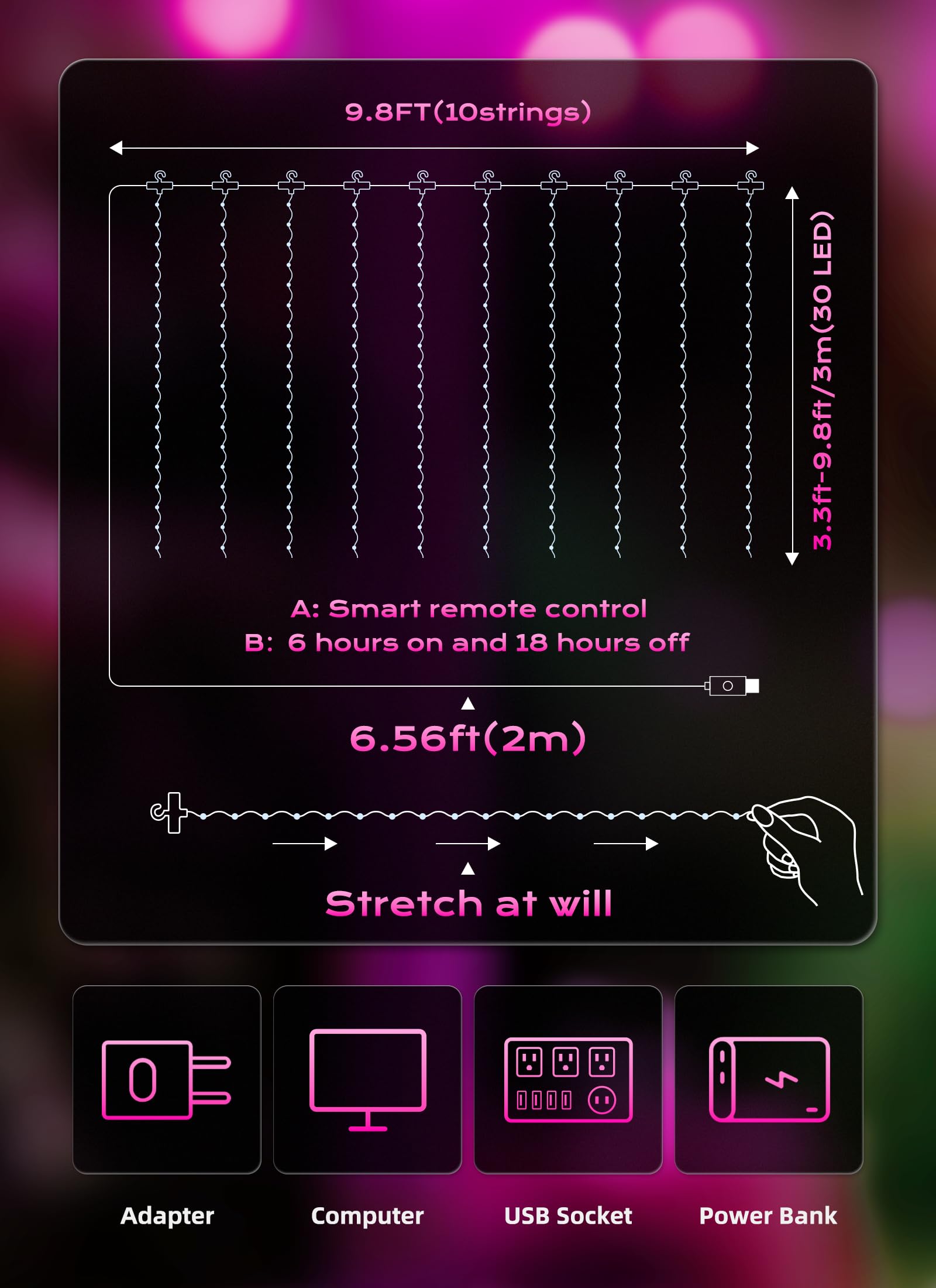 Brightown 300 LED Fairy Curtain Lights, 9.8ft x 9.8ft Warm White Curtain String Lights, USB Plug in 8 Lighting Modes Christmas Decoration, Hanging Lights with Remote for Bedroom Indoor Weddings Dorm