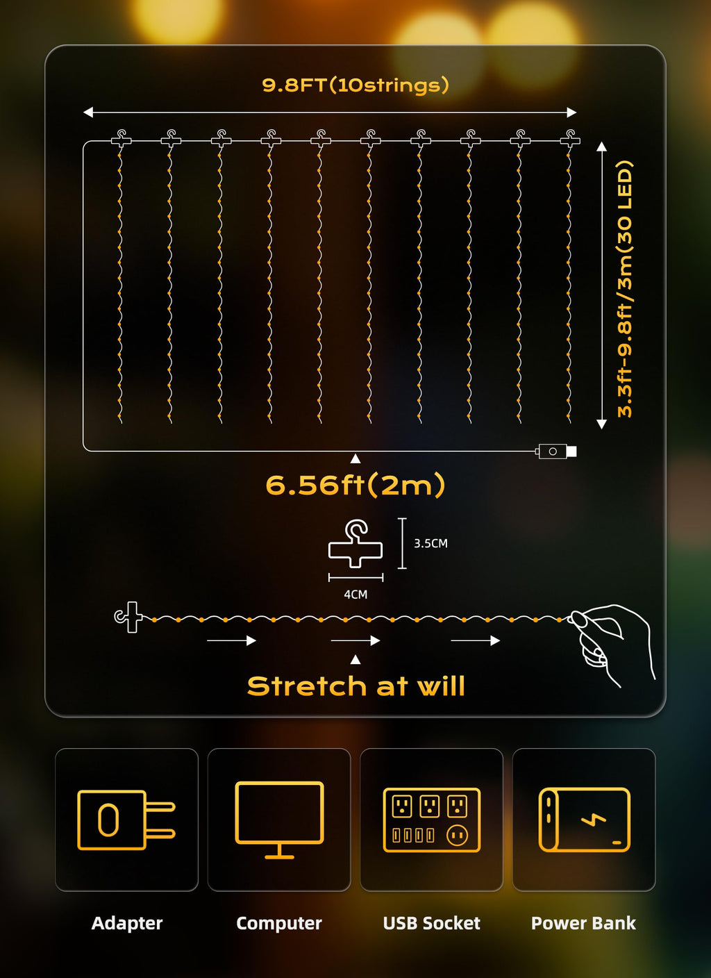 Brightown 300 LED Fairy Curtain Lights, 9.8ft x 9.8ft Warm White Curtain String Lights, USB Plug in 8 Lighting Modes Christmas Decoration, Hanging Lights with Remote for Bedroom Indoor Weddings Dorm