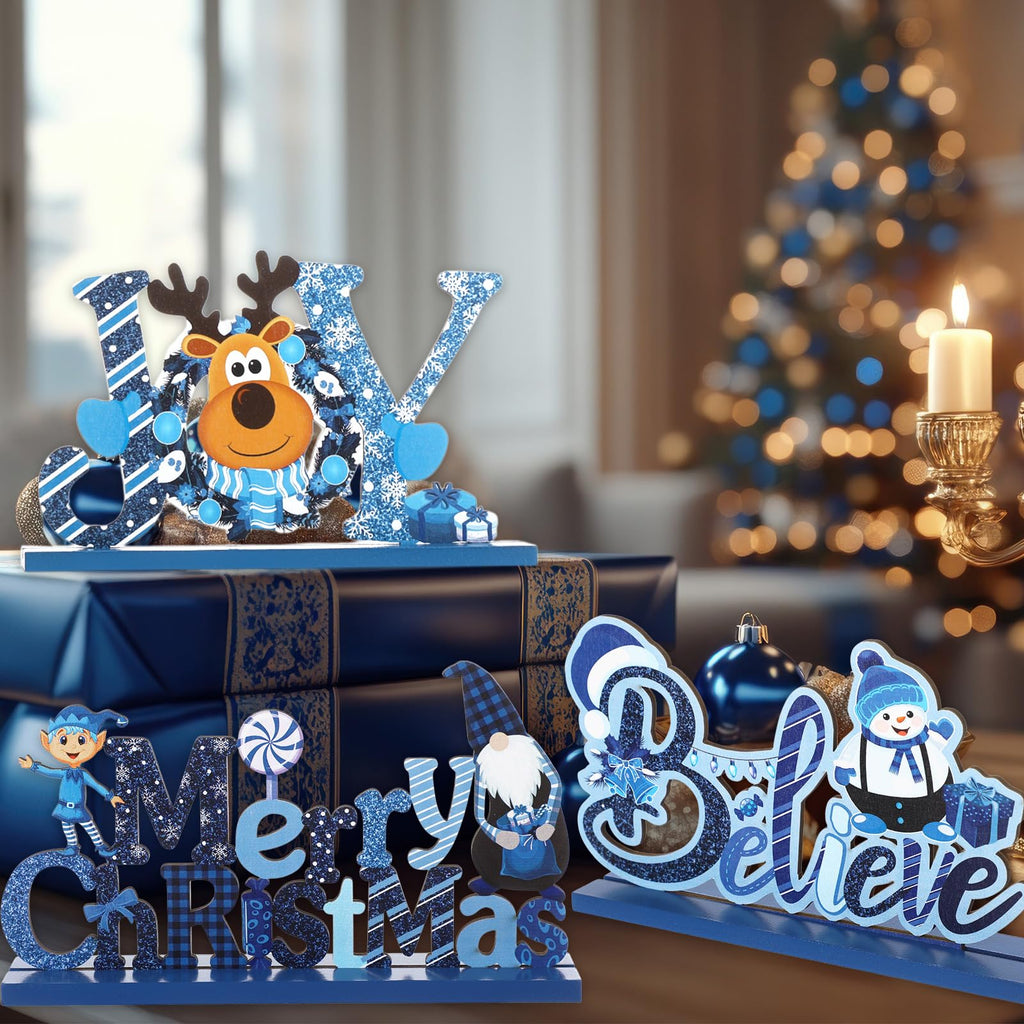 Blulu 3 Pcs Christmas Decorations Indoor Centerpieces for Tables Tabletop Wooden Sign Snowman Farmhouse Centerpieces for Christmas Xmas Holiday Party Indoor Decor(Red)