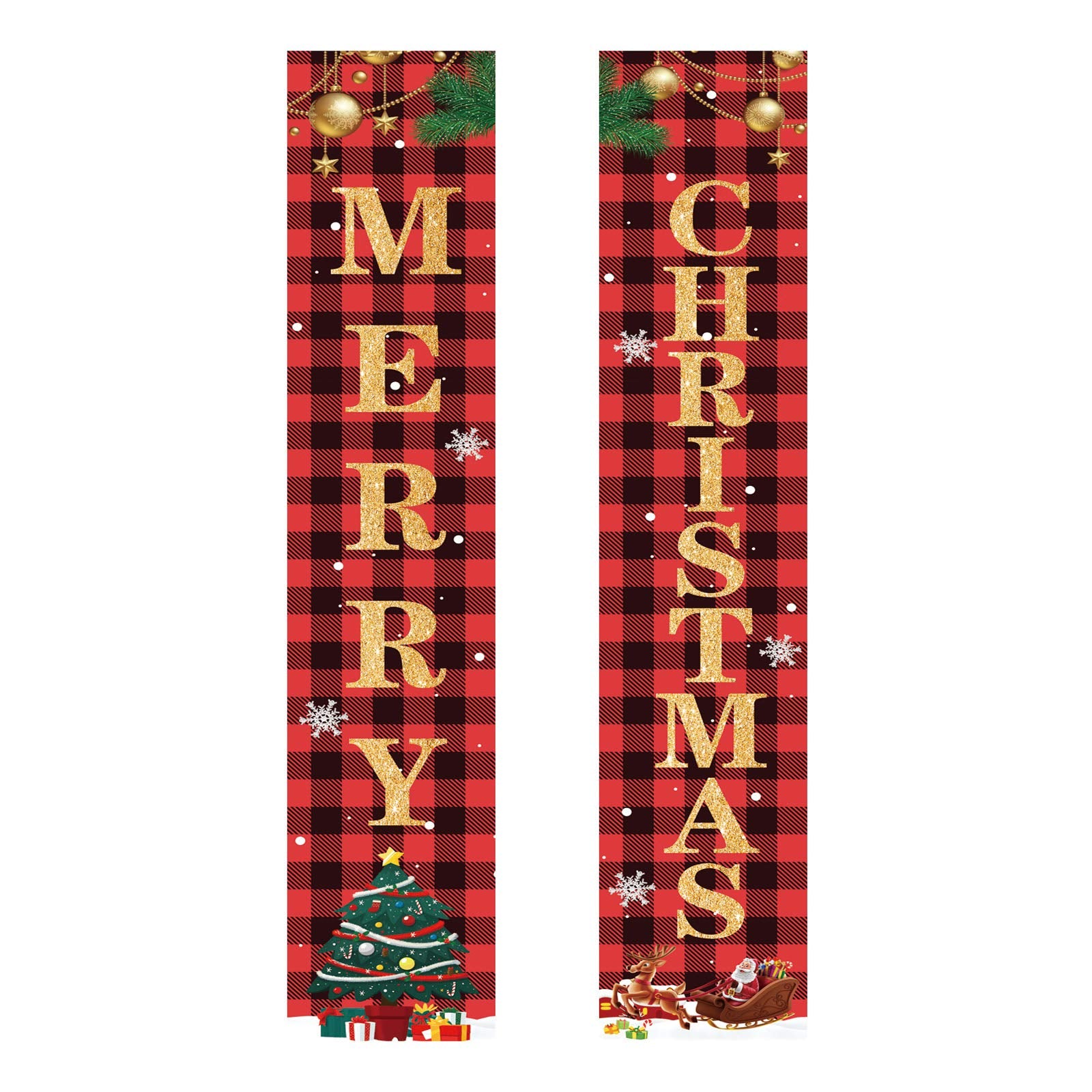 Christmas Decorations Merry Christmas Banner Decor Porch Sign, Christmas Porch Banner Happy New Year Plaid Signs for Home Front Door Fireplace or Holiday Party Decor for Country Wall Hanging Outside