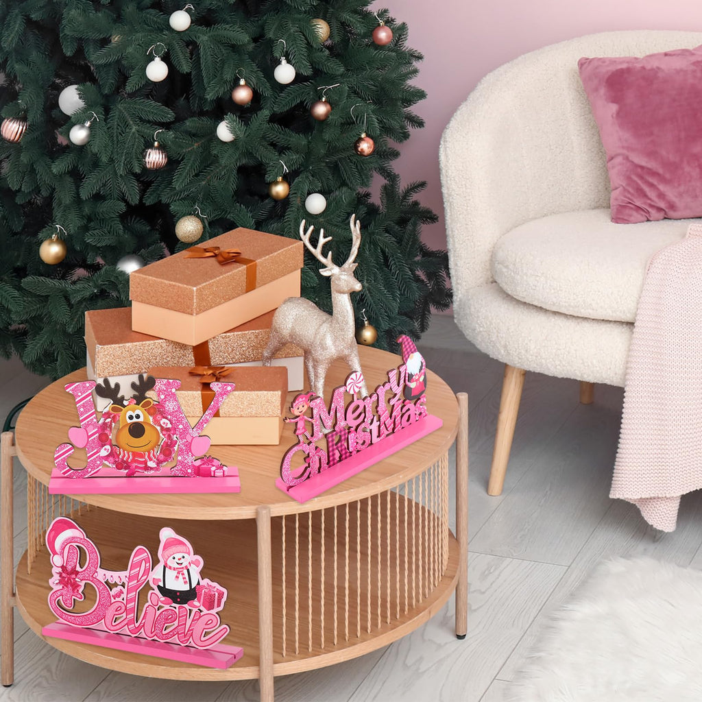 Blulu 3 Pcs Christmas Decorations Indoor Centerpieces for Tables Tabletop Wooden Sign Snowman Farmhouse Centerpieces for Christmas Xmas Holiday Party Indoor Decor(Red)