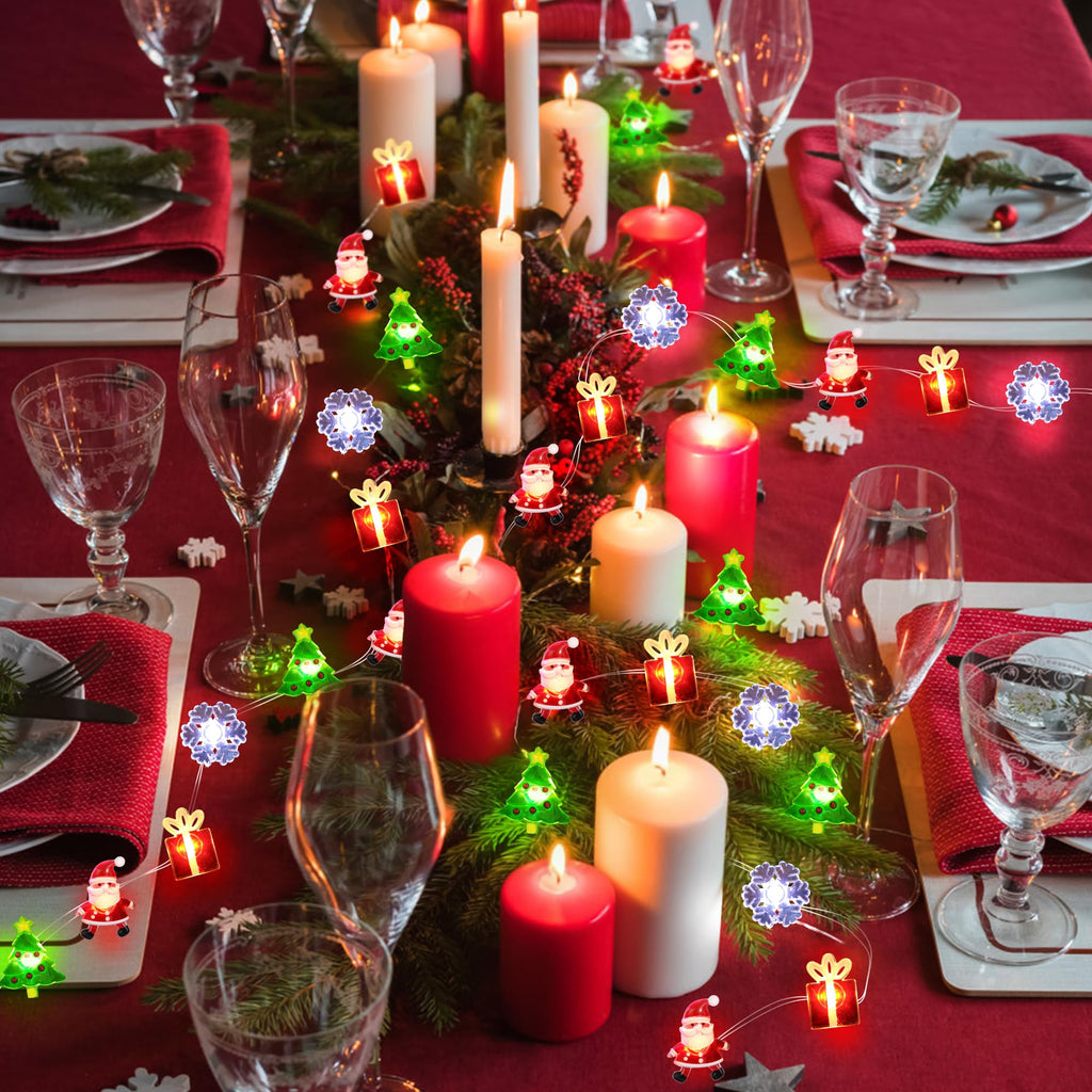 Christmas String Lights 12FT 32 LED Christmas Tree Santa Clause Snowman Gift Box Xmas String Lights Battery Operated Holiday Fairy Lights for Tree Light Decorations Table Home Indoor Holiday Decor