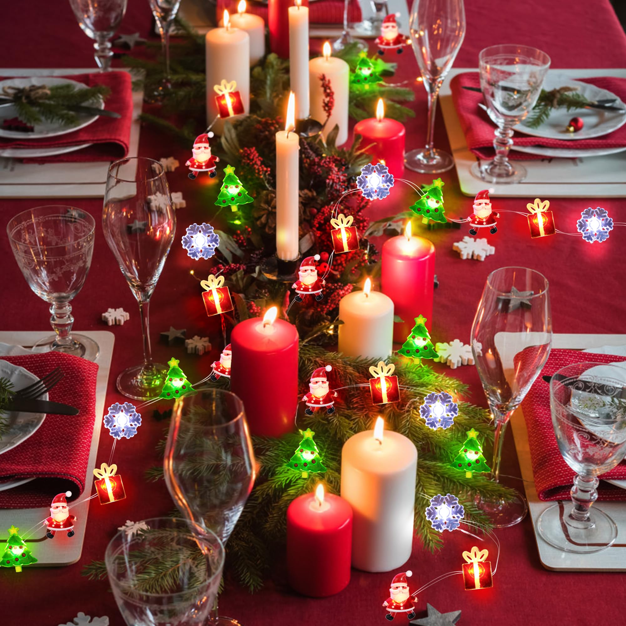 Christmas String Lights 12FT 32 LED Christmas Tree Santa Clause Snowman Gift Box Xmas String Lights Battery Operated Holiday Fairy Lights for Tree Light Decorations Table Home Indoor Holiday Decor