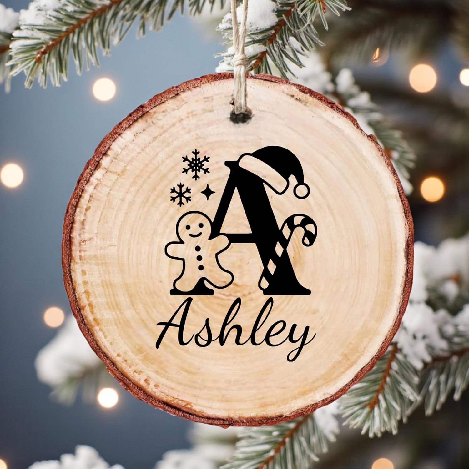 Personalized Wooden Name Christmas Ornament – Custom Name & Text Family Tree Decoration Gift