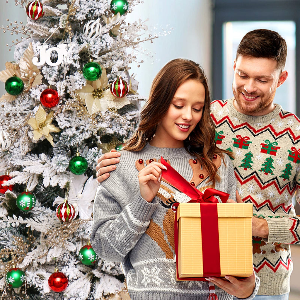 ROSELEAF 30ct 2.36" Shatterproof Christmas Tree Ornaments - Red, Green, Gold Plastic Hanging Balls - Christmas, Wedding And Engagement Occasion