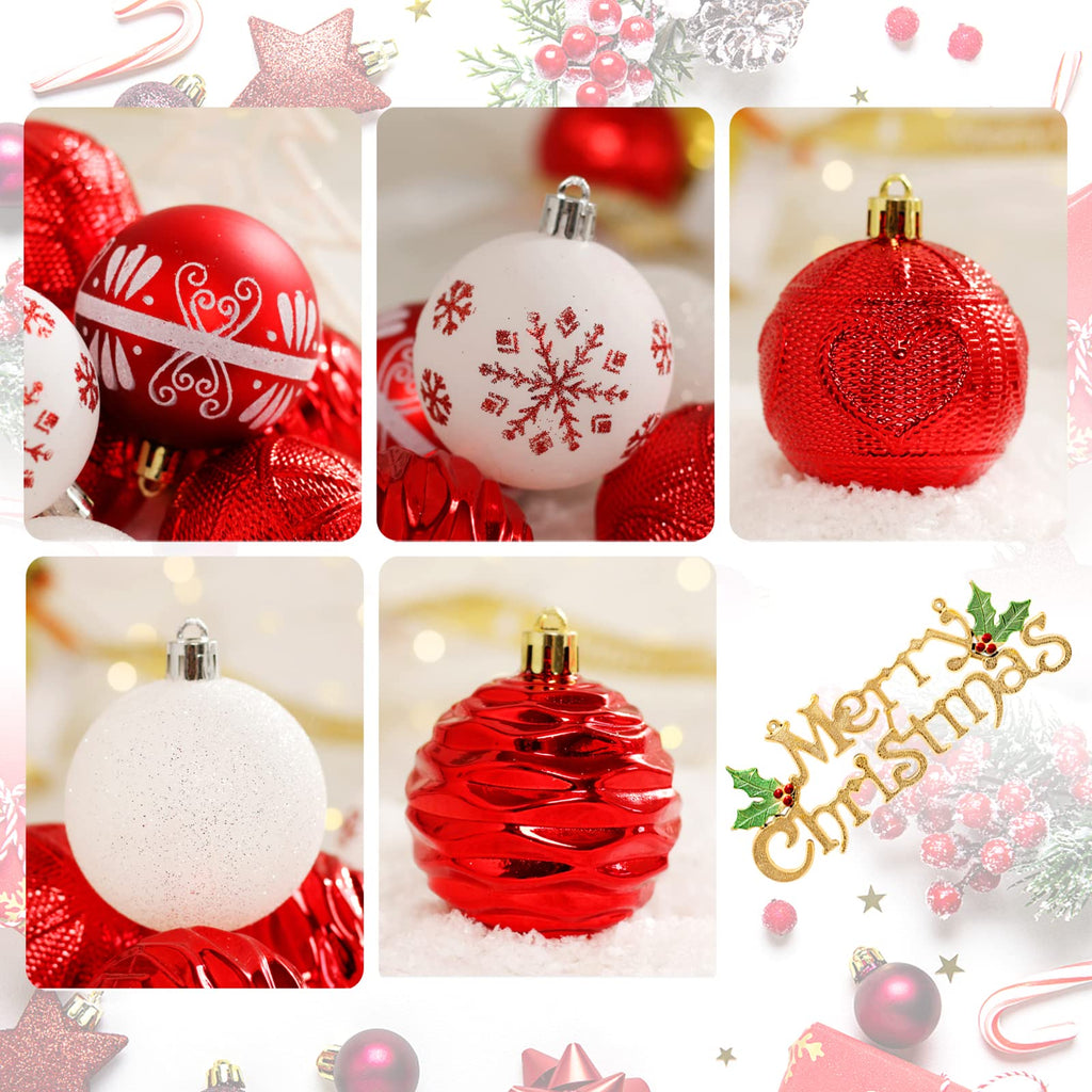 ROSELEAF 30ct 2.36" Shatterproof Christmas Tree Ornaments - Red, Green, Gold Plastic Hanging Balls - Christmas, Wedding And Engagement Occasion