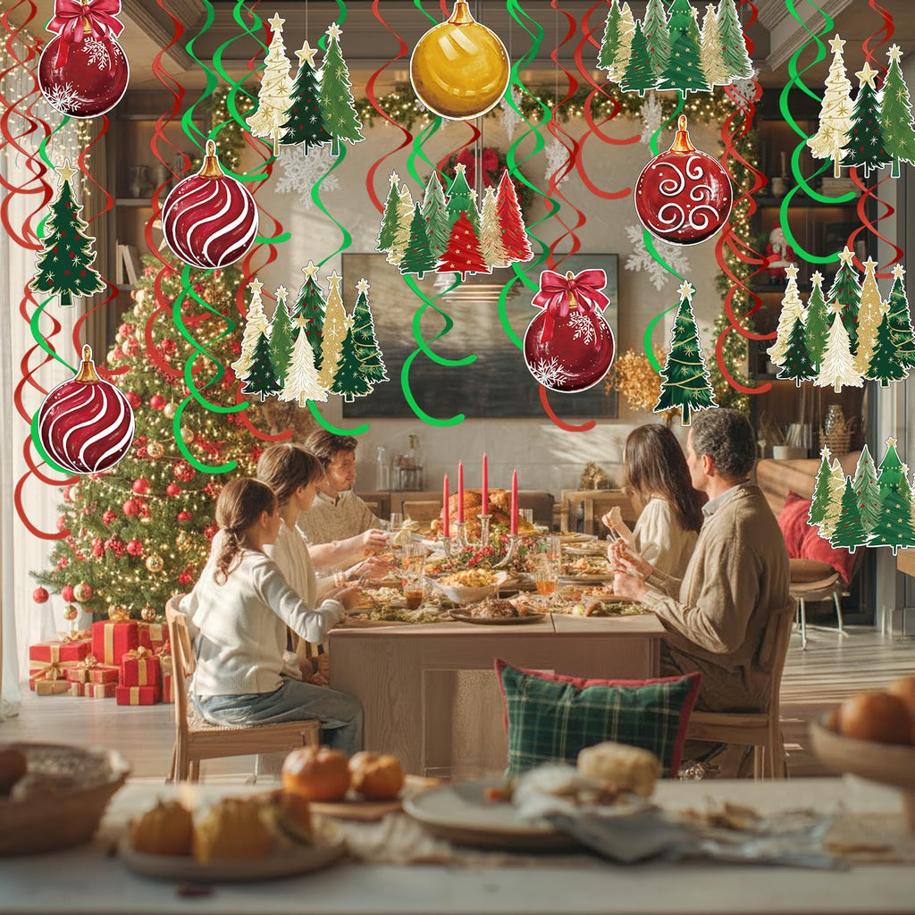 Horaldaily Christmas 30 Pieces Party Hanging Swirl Decorations, Christmas Trees Ball Ornaments Party Hanging Swirls Streamers Ceiling Decor for Home Office Classroom School Boys Girls Supplies