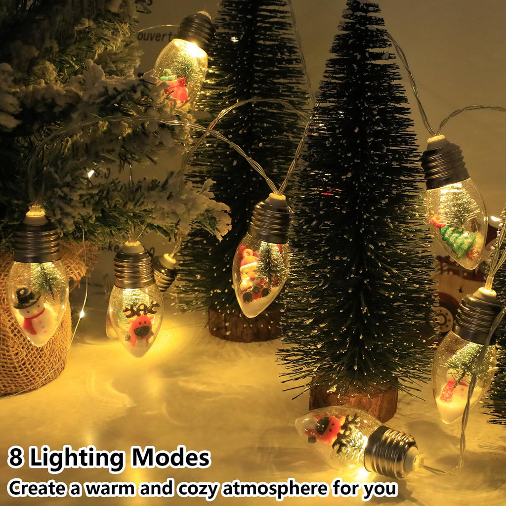 Christmas Lights 6.8Ft LED Christmas Tree Snow Globe Light 10 Shatterproof Edison Bulbs Battery Operated Light with Remote Timer, String Lights Indoor for Bedroom Porch Garden Party Xmas Decor