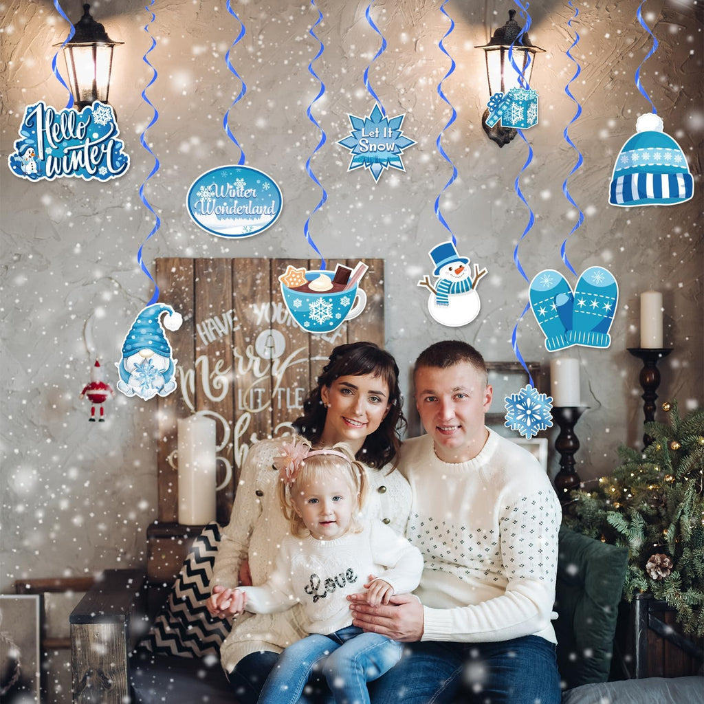 40 Pcs Winter Party Decorations, NO-DIY Winter Wonderland Party Decorations Hanging Swirls, Christmas Holiday Decorations Whirls Glitter Foil Ceiling Swirls Streams