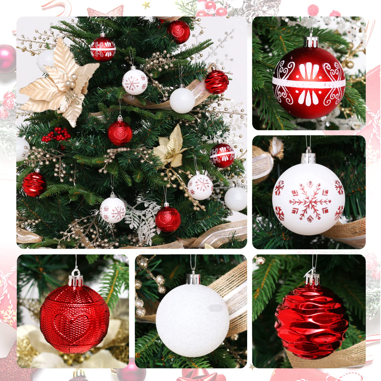 ROSELEAF 30ct 2.36" Shatterproof Christmas Tree Ornaments - Red, Green, Gold Plastic Hanging Balls - Christmas, Wedding And Engagement Occasion