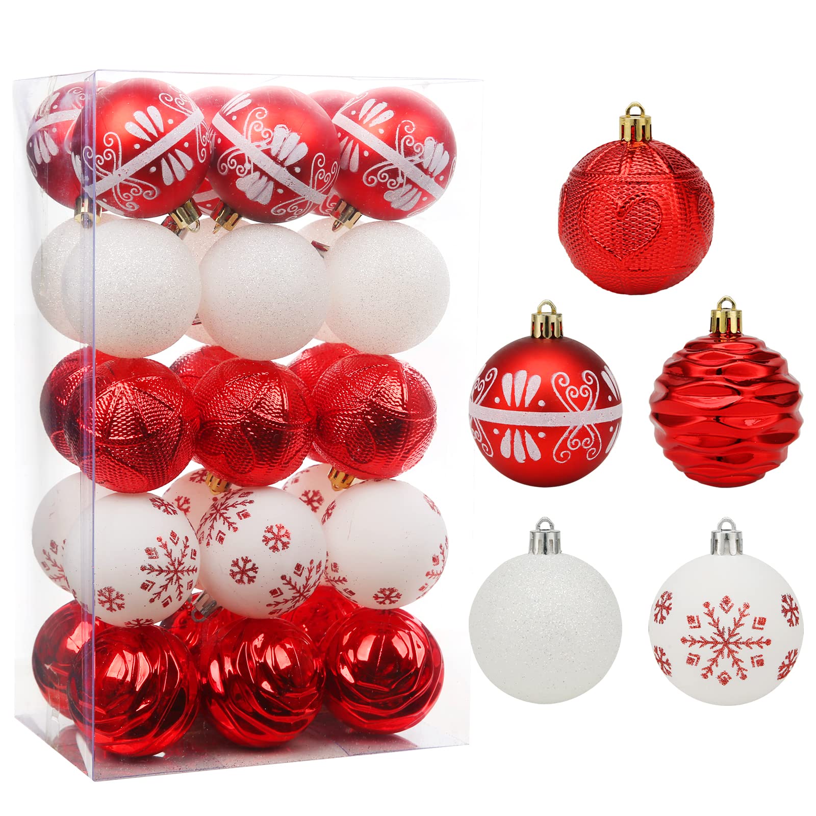 ROSELEAF 30ct 2.36" Shatterproof Christmas Tree Ornaments - Red, Green, Gold Plastic Hanging Balls - Christmas, Wedding And Engagement Occasion