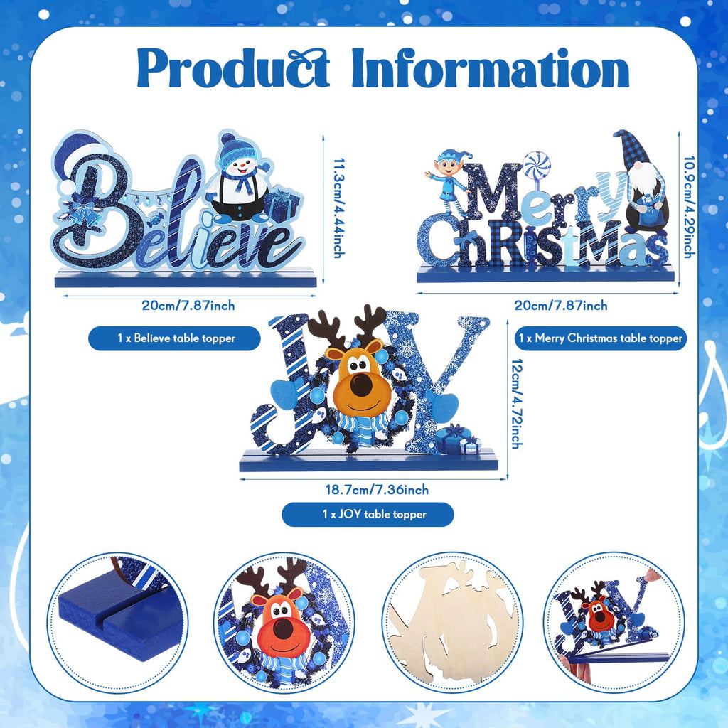 Blulu 3 Pcs Christmas Decorations Indoor Centerpieces for Tables Tabletop Wooden Sign Snowman Farmhouse Centerpieces for Christmas Xmas Holiday Party Indoor Decor(Red)