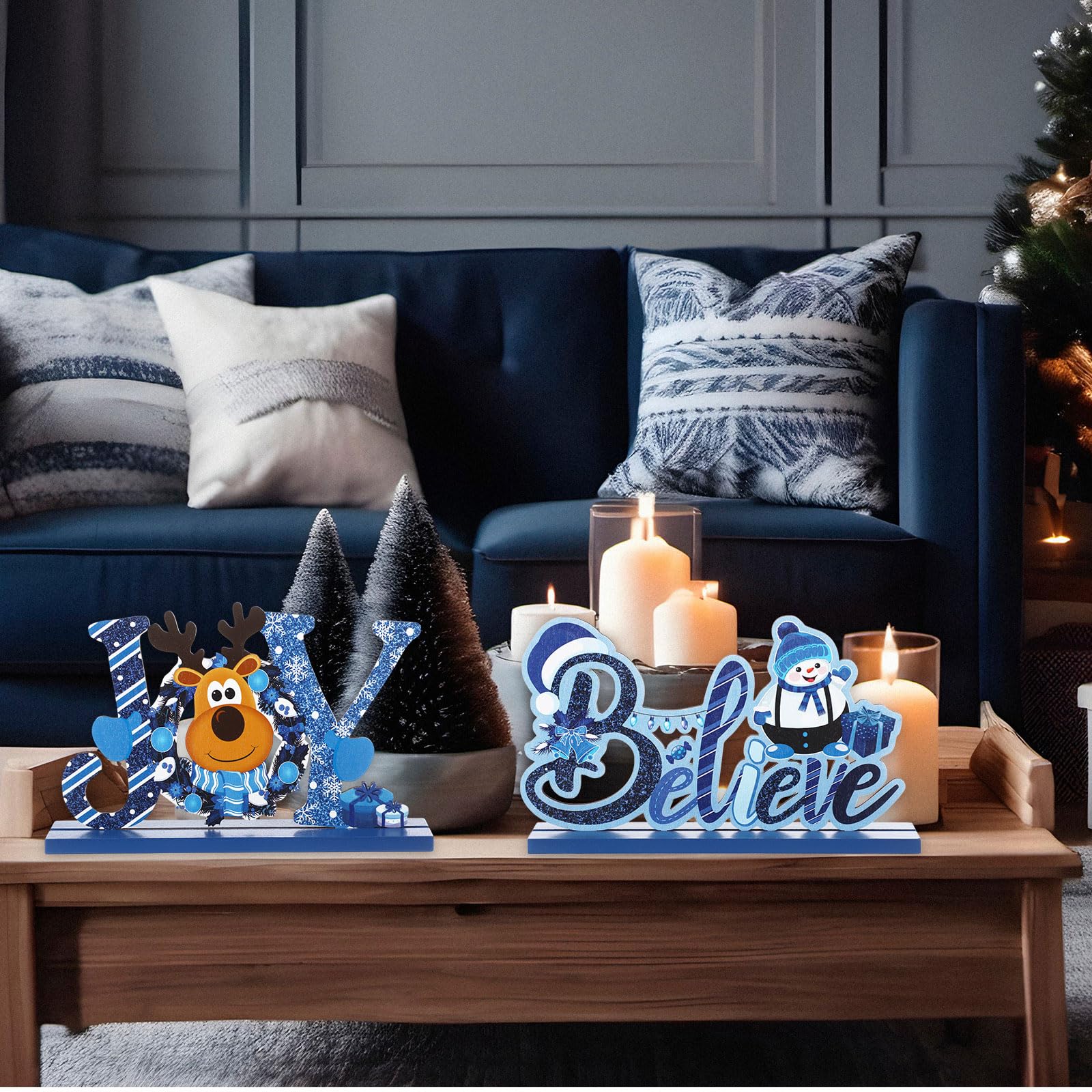 Blulu 3 Pcs Christmas Decorations Indoor Centerpieces for Tables Tabletop Wooden Sign Snowman Farmhouse Centerpieces for Christmas Xmas Holiday Party Indoor Decor(Red)