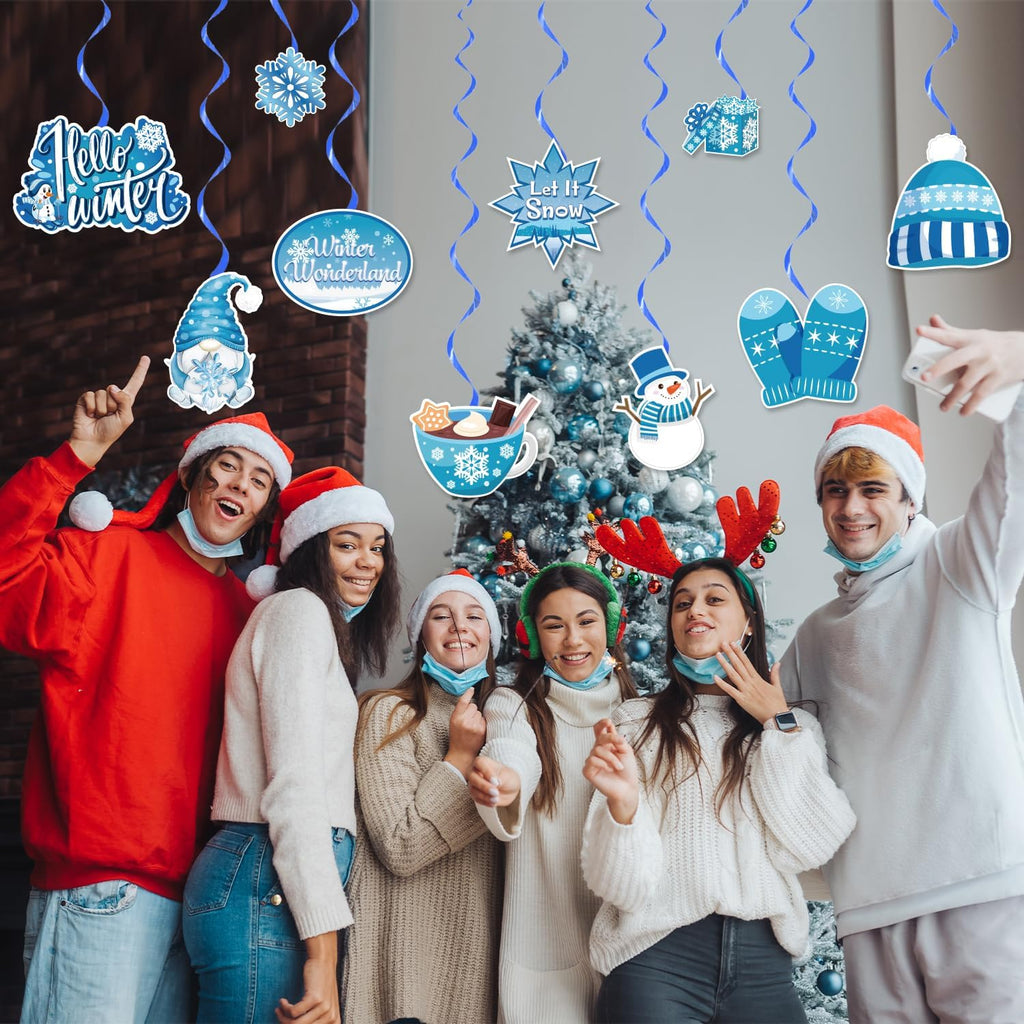 40 Pcs Winter Party Decorations, NO-DIY Winter Wonderland Party Decorations Hanging Swirls, Christmas Holiday Decorations Whirls Glitter Foil Ceiling Swirls Streams