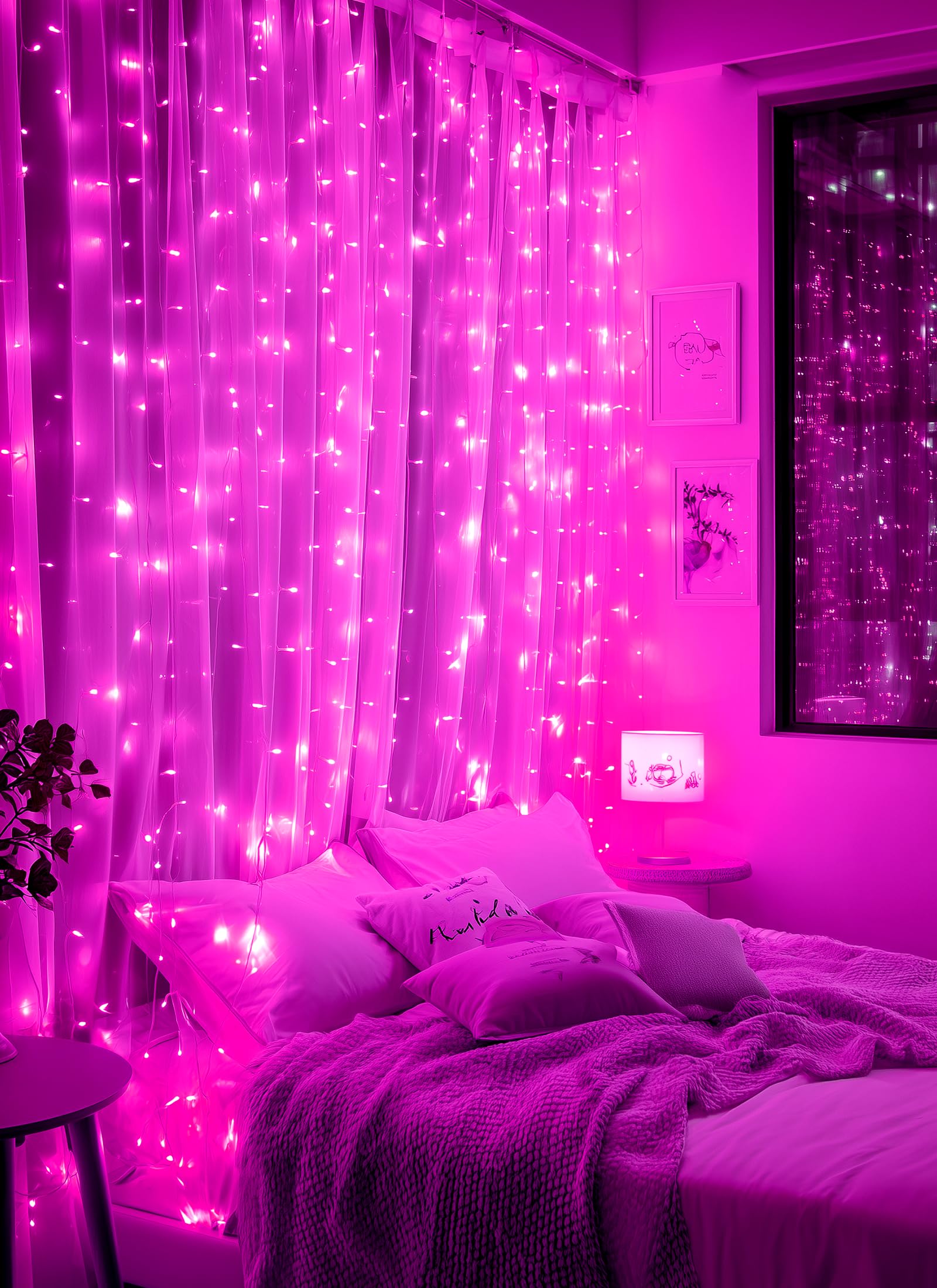 Brightown 300 LED Fairy Curtain Lights, 9.8ft x 9.8ft Warm White Curtain String Lights, USB Plug in 8 Lighting Modes Christmas Decoration, Hanging Lights with Remote for Bedroom Indoor Weddings Dorm