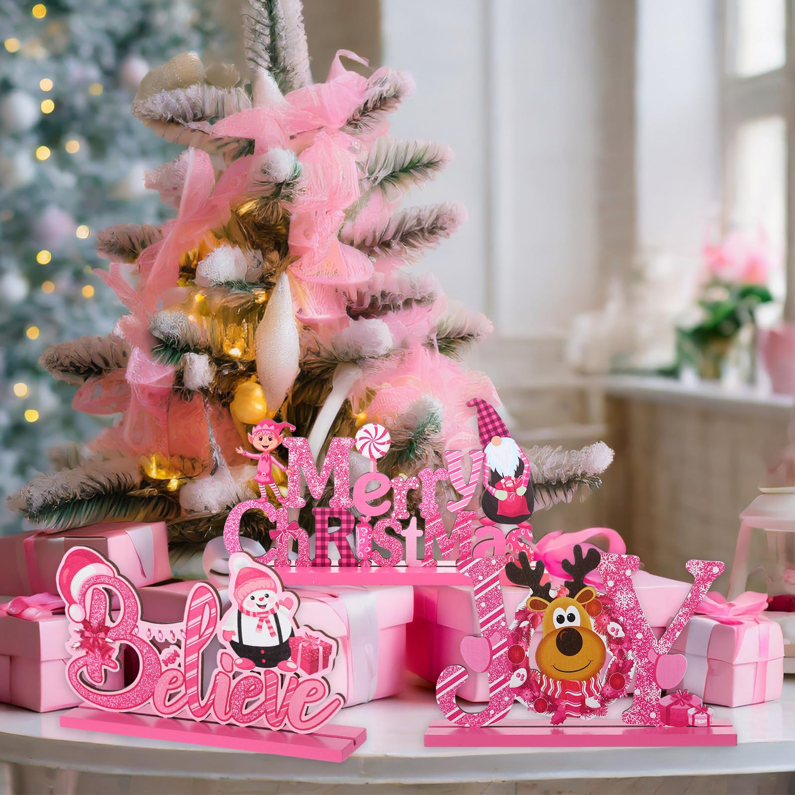 Blulu 3 Pcs Christmas Decorations Indoor Centerpieces for Tables Tabletop Wooden Sign Snowman Farmhouse Centerpieces for Christmas Xmas Holiday Party Indoor Decor(Red)