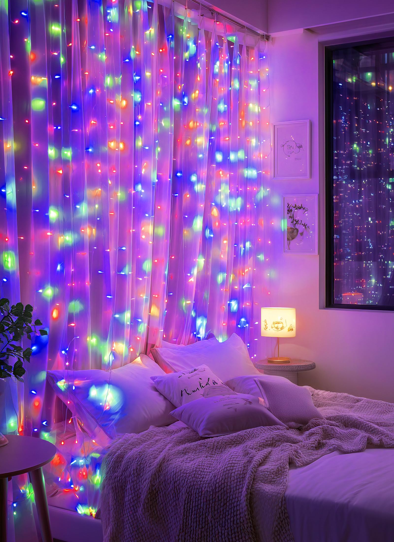 Brightown 300 LED Fairy Curtain Lights, 9.8ft x 9.8ft Warm White Curtain String Lights, USB Plug in 8 Lighting Modes Christmas Decoration, Hanging Lights with Remote for Bedroom Indoor Weddings Dorm