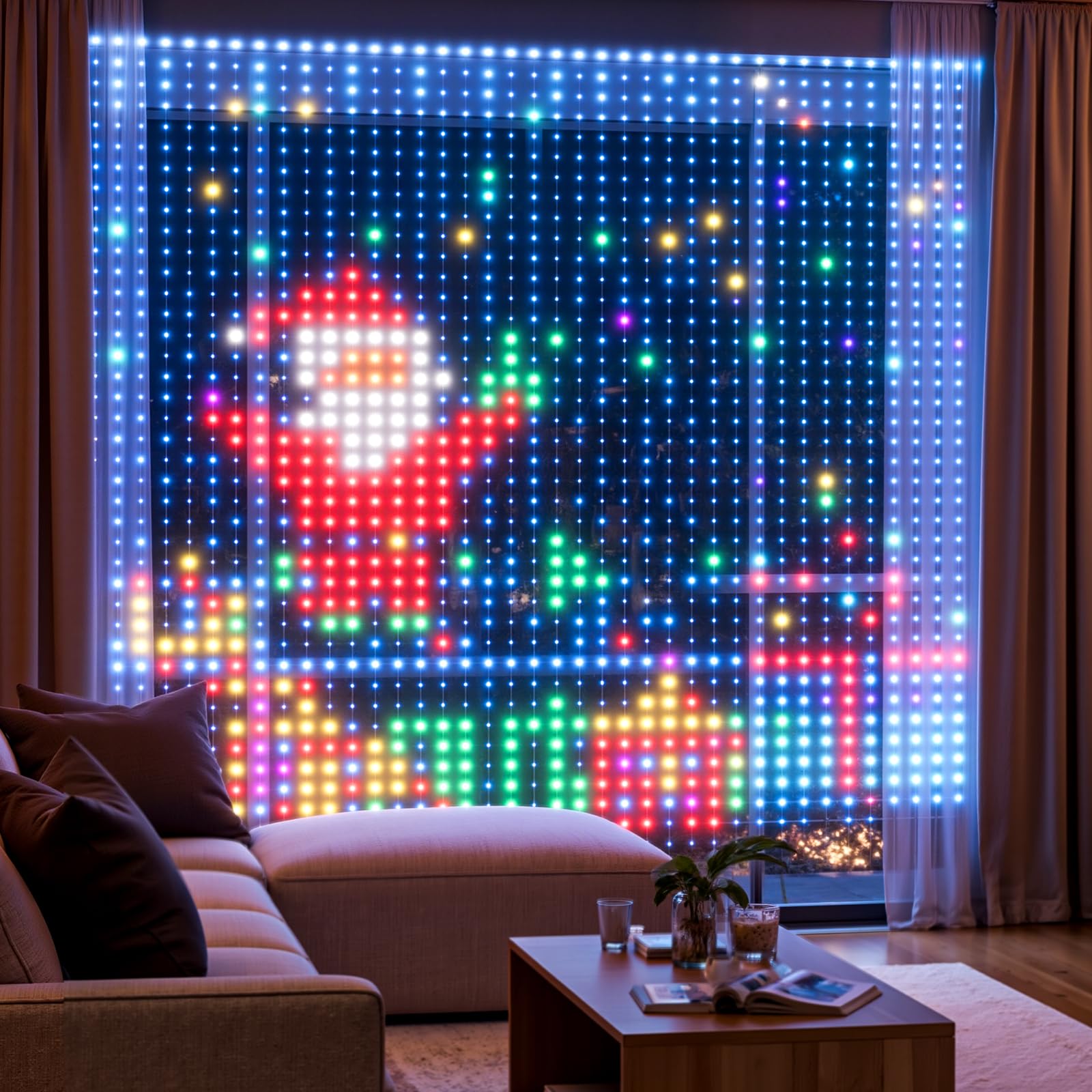 Brightown 300 LED Fairy Curtain Lights, 9.8ft x 9.8ft Warm White Curtain String Lights, USB Plug in 8 Lighting Modes Christmas Decoration, Hanging Lights with Remote for Bedroom Indoor Weddings Dorm