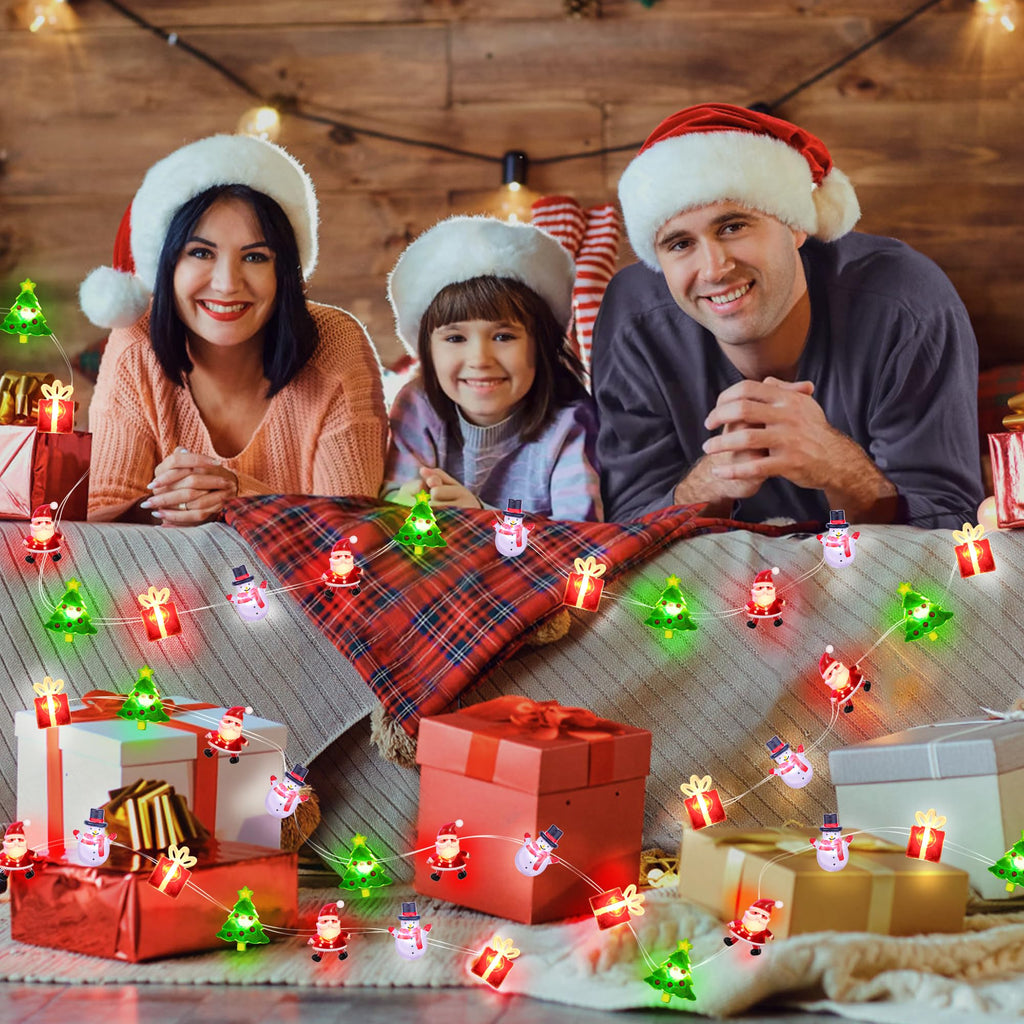 Christmas String Lights 12FT 32 LED Christmas Tree Santa Clause Snowman Gift Box Xmas String Lights Battery Operated Holiday Fairy Lights for Tree Light Decorations Table Home Indoor Holiday Decor