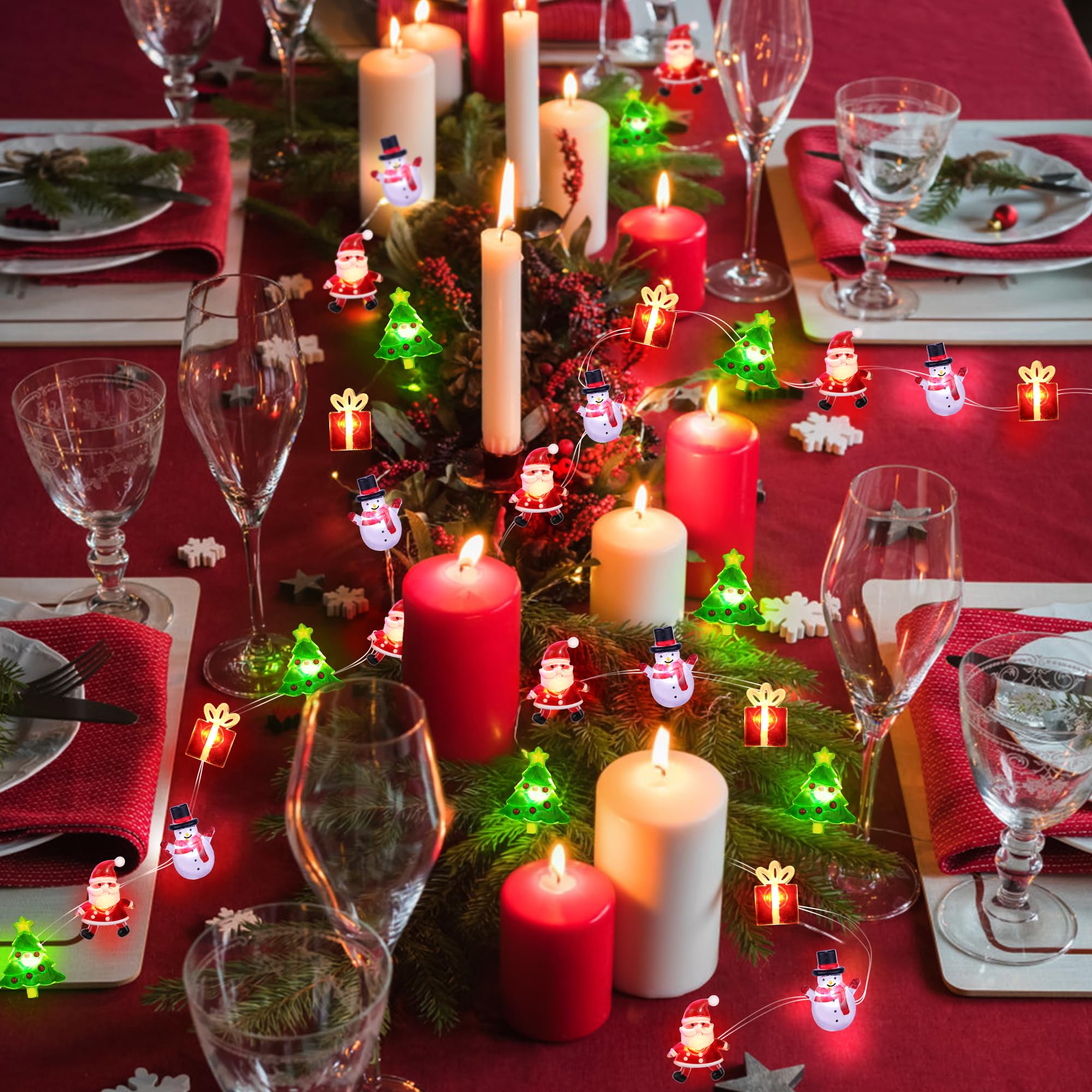 Christmas String Lights 12FT 32 LED Christmas Tree Santa Clause Snowman Gift Box Xmas String Lights Battery Operated Holiday Fairy Lights for Tree Light Decorations Table Home Indoor Holiday Decor