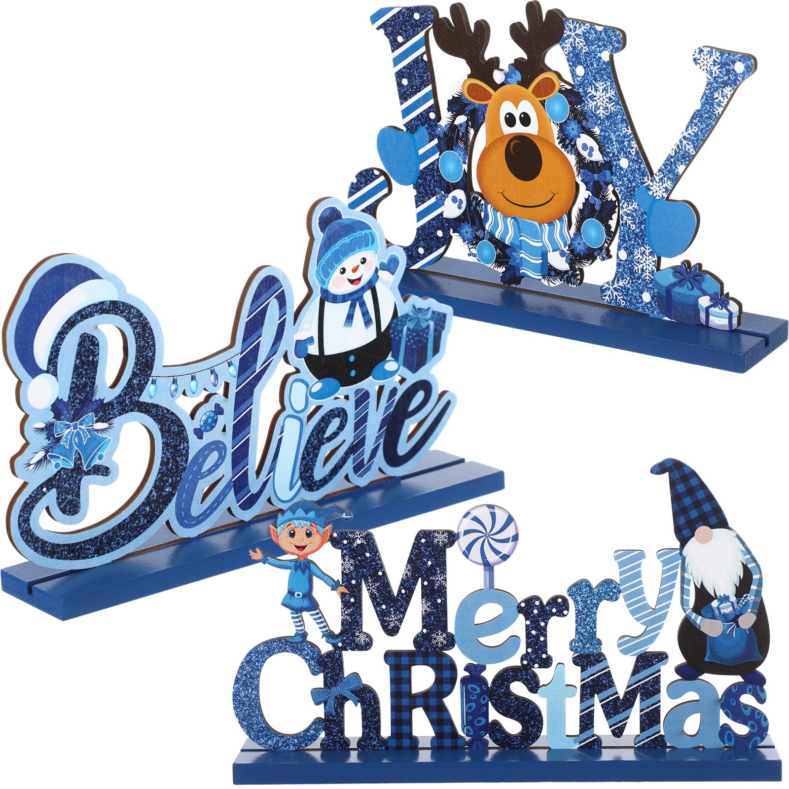 Blulu 3 Pcs Christmas Decorations Indoor Centerpieces for Tables Tabletop Wooden Sign Snowman Farmhouse Centerpieces for Christmas Xmas Holiday Party Indoor Decor(Red)