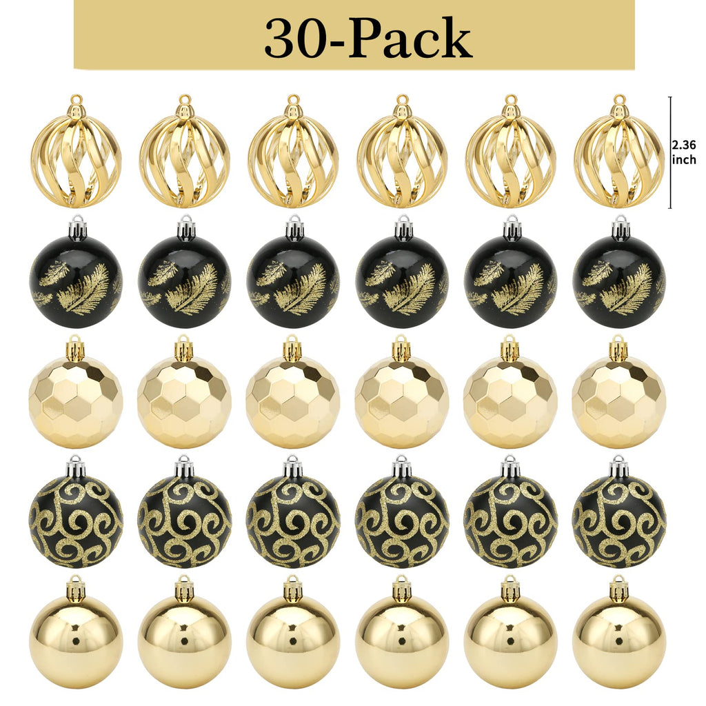 ROSELEAF 30ct 2.36" Shatterproof Christmas Tree Ornaments - Red, Green, Gold Plastic Hanging Balls - Christmas, Wedding And Engagement Occasion