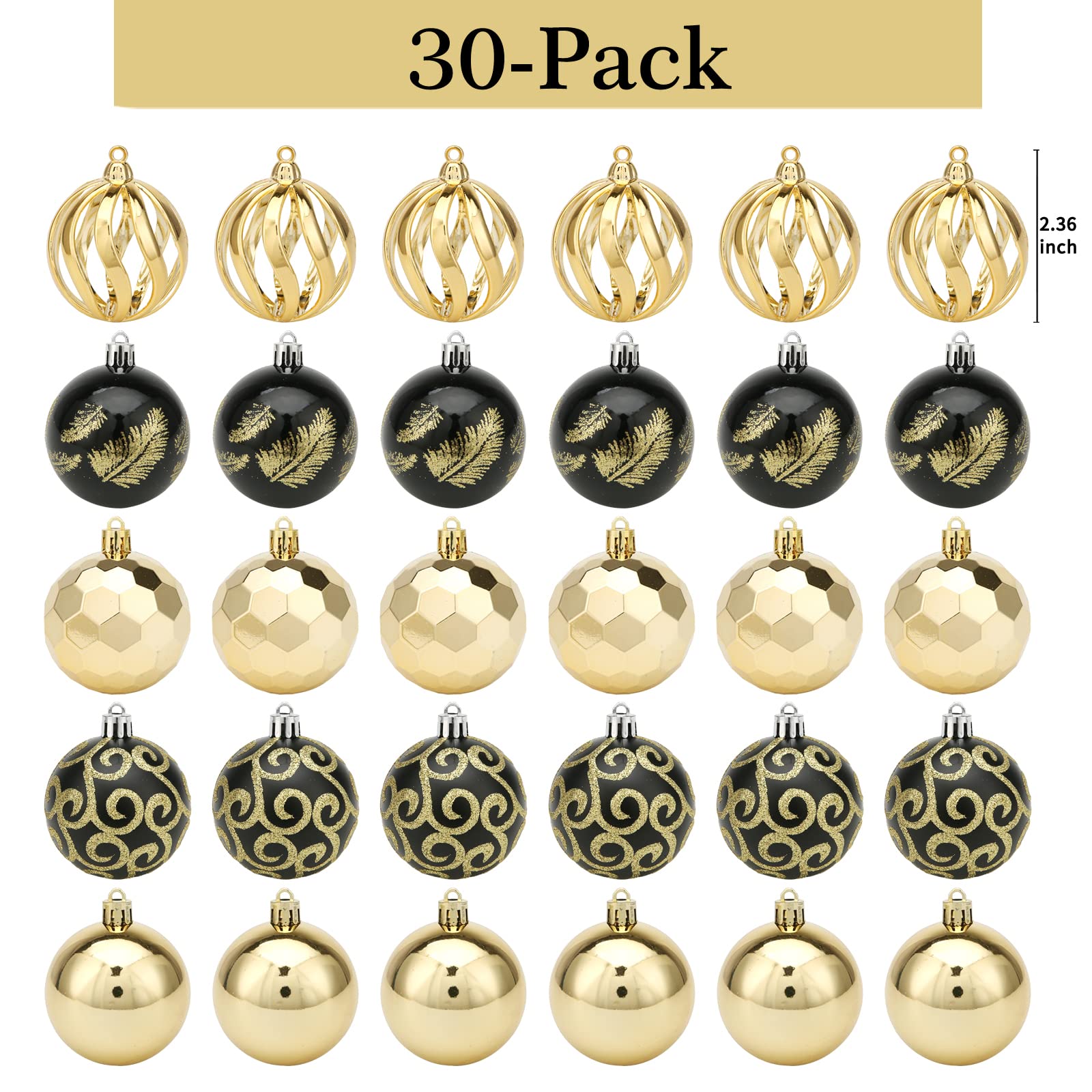 ROSELEAF 30ct 2.36" Shatterproof Christmas Tree Ornaments - Red, Green, Gold Plastic Hanging Balls - Christmas, Wedding And Engagement Occasion